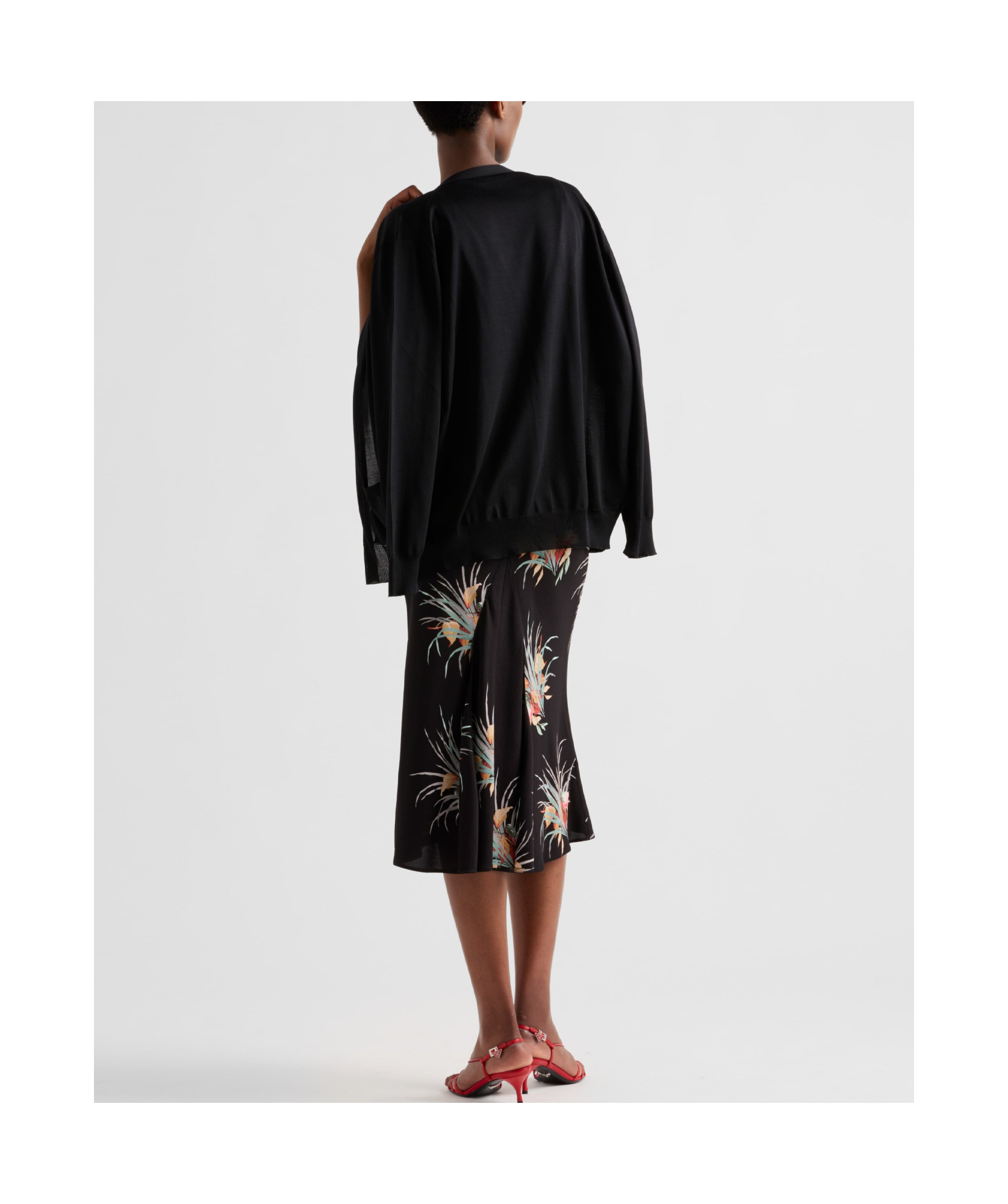 Prada Women Orchid Print Midi Dress In Black