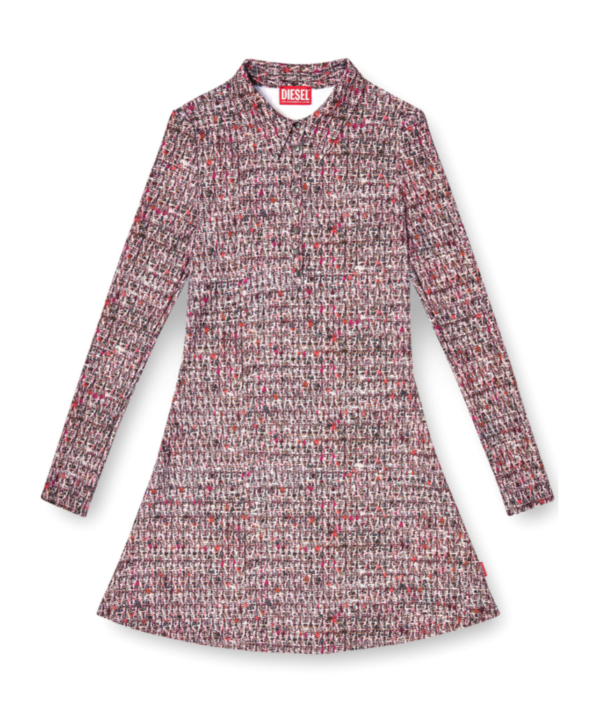 Diesel Textured All-over Print Long Sleeve Dress In Pink