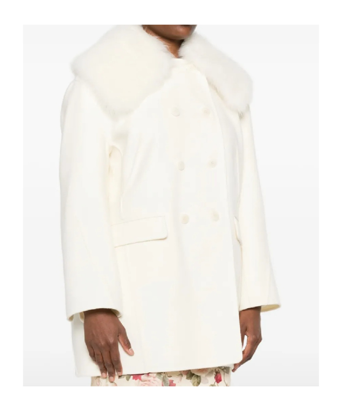 Ermanno Scervino Shearling-trim Double-breasted Coat In White