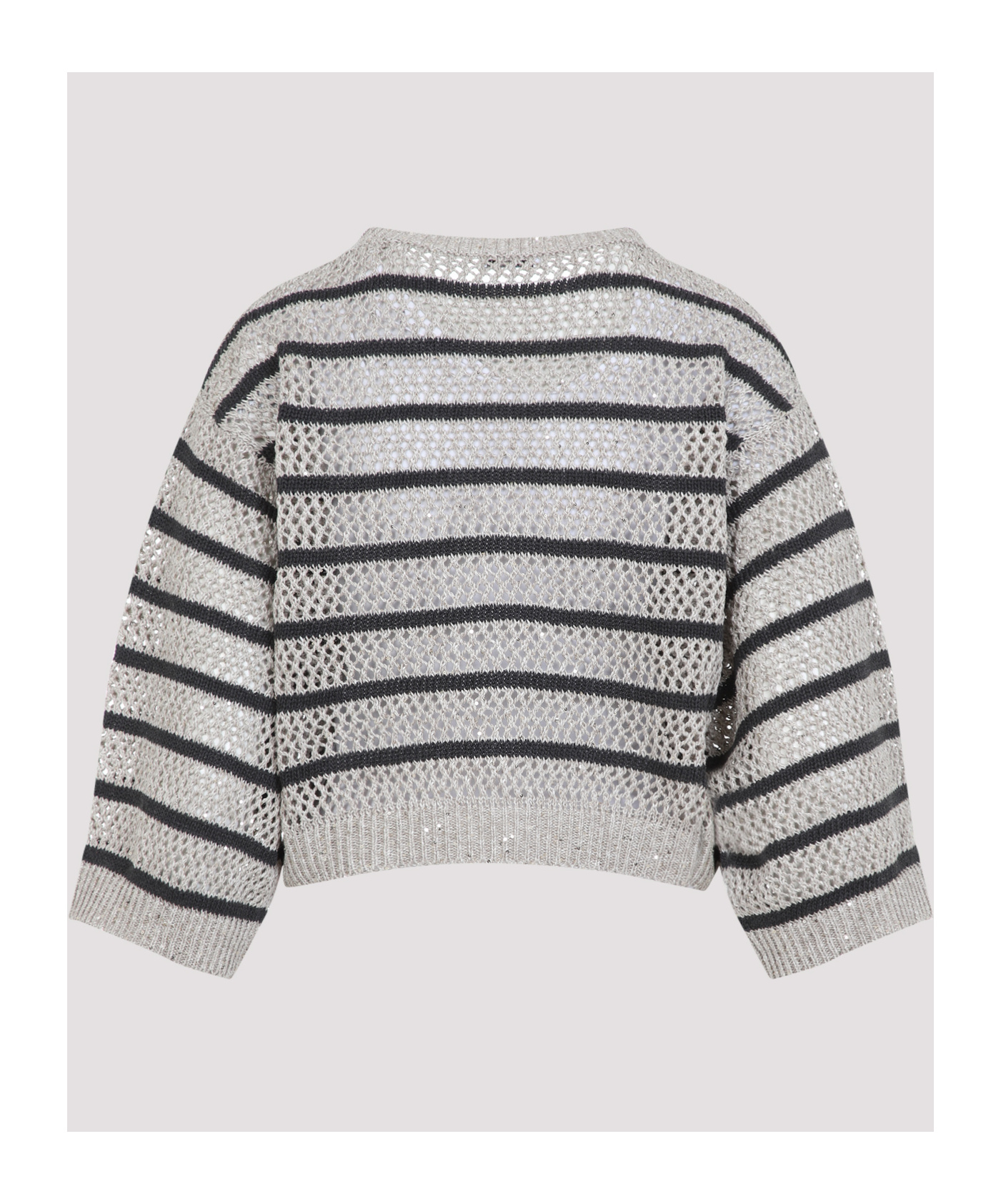 Brunello Cucinelli Striped Knit Sweater In Gray
