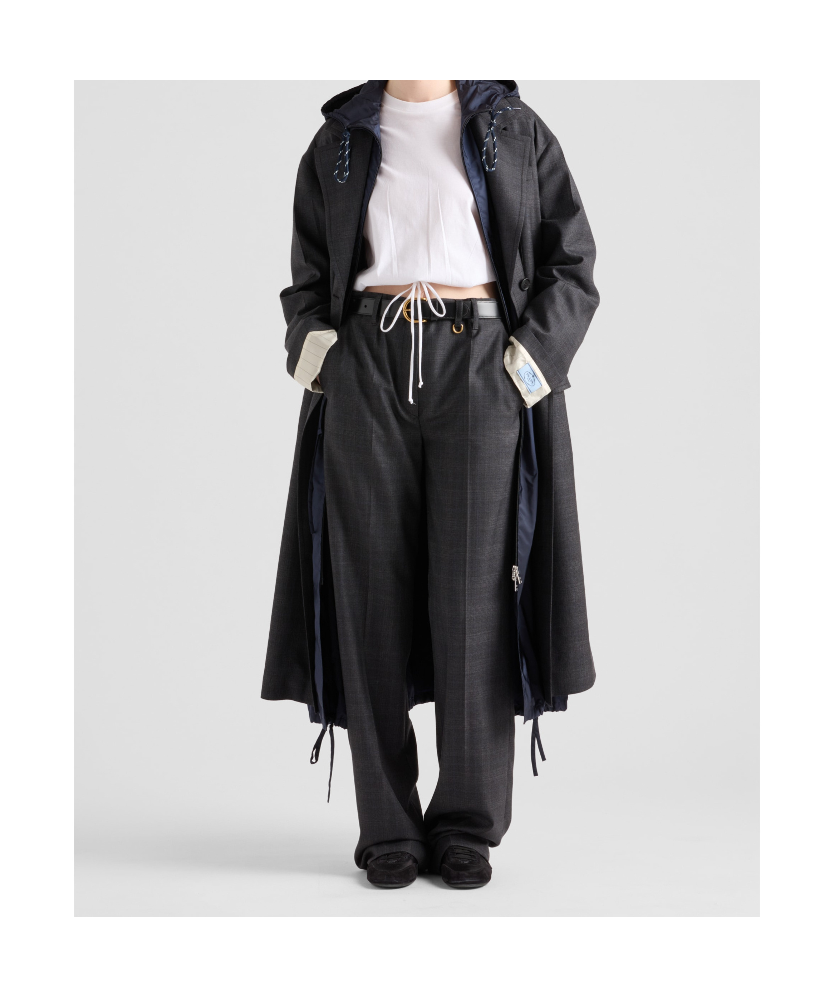 Prada Fantasia 130s Plaid Straight Leg Wool Pants In Gray