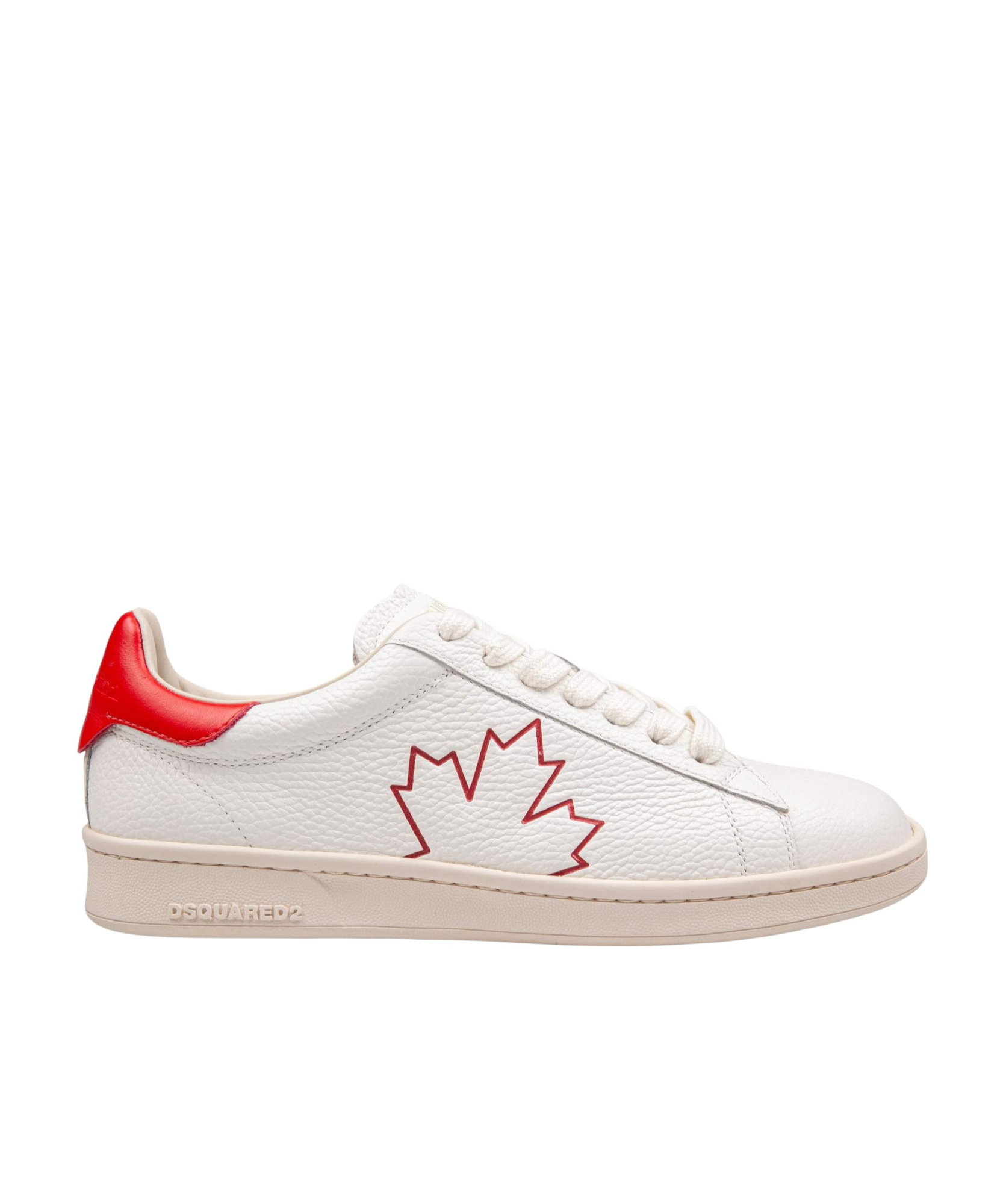Dsquared2 Boxer Sneakers In Leather White And Red Color In White