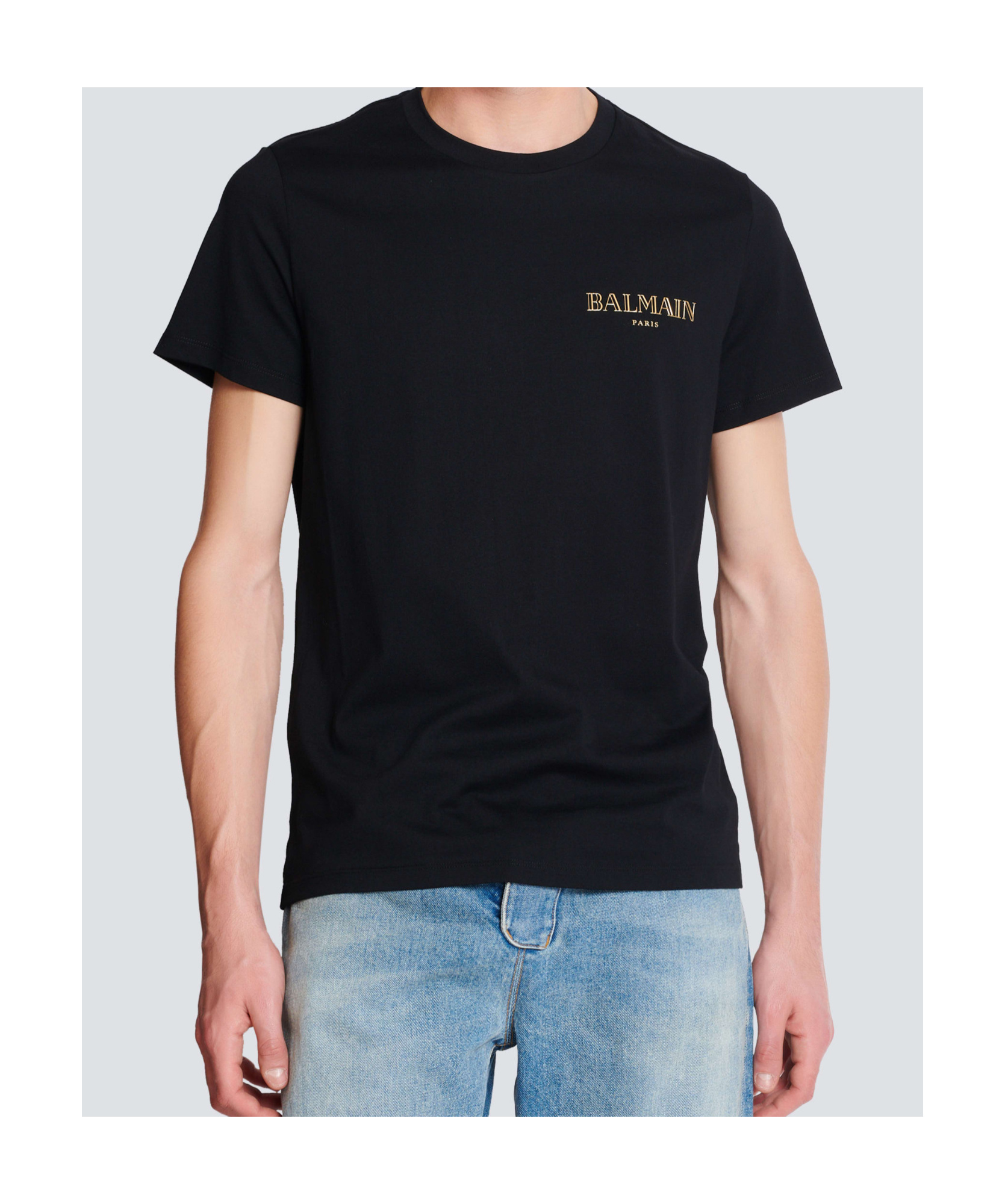Balmain Black Crewneck T-shirt With Logo Print In Cotton Man
