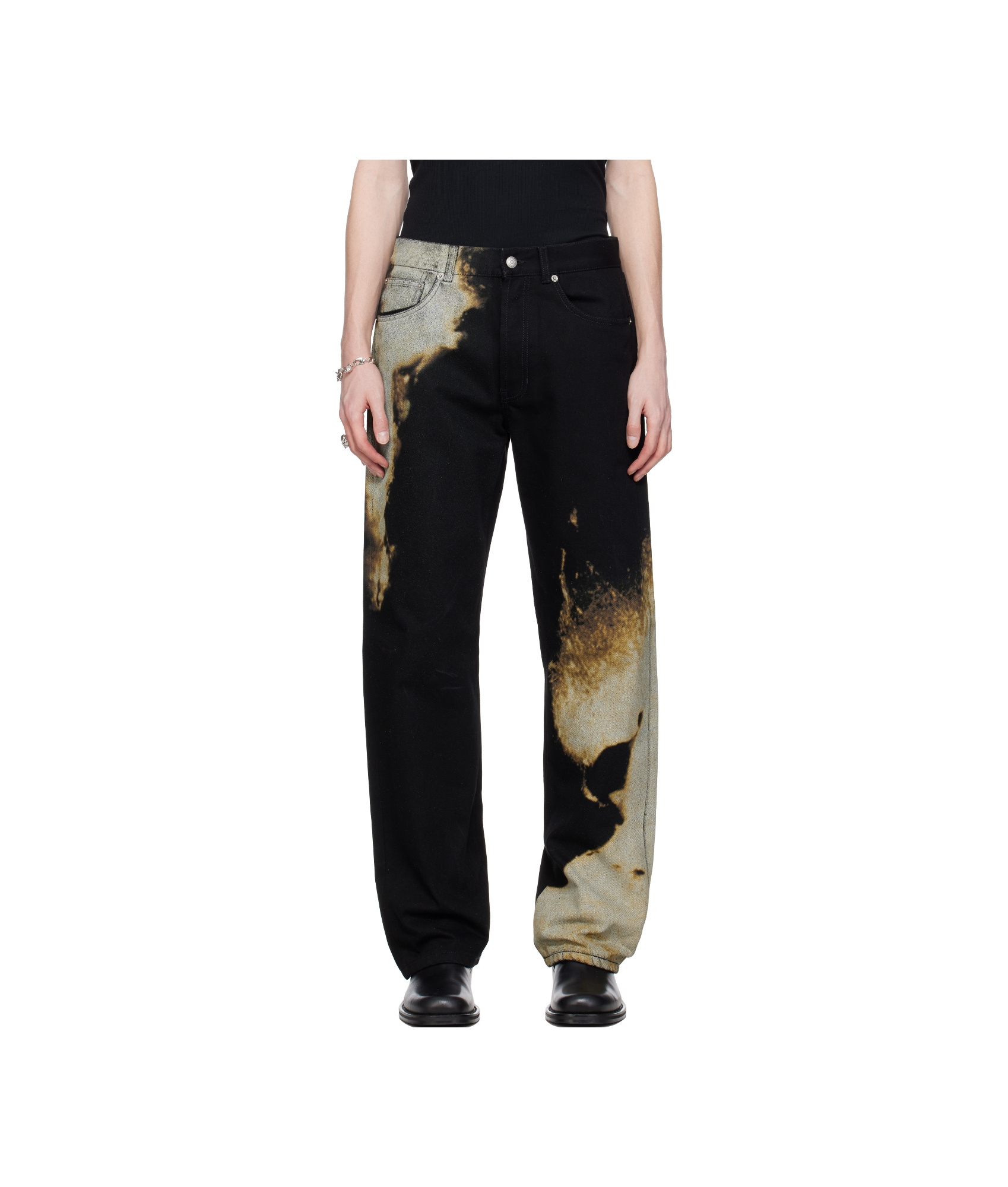 Alexander Mcqueen S Graphic-print Straight Leg Denim Jeans In Black/ivory