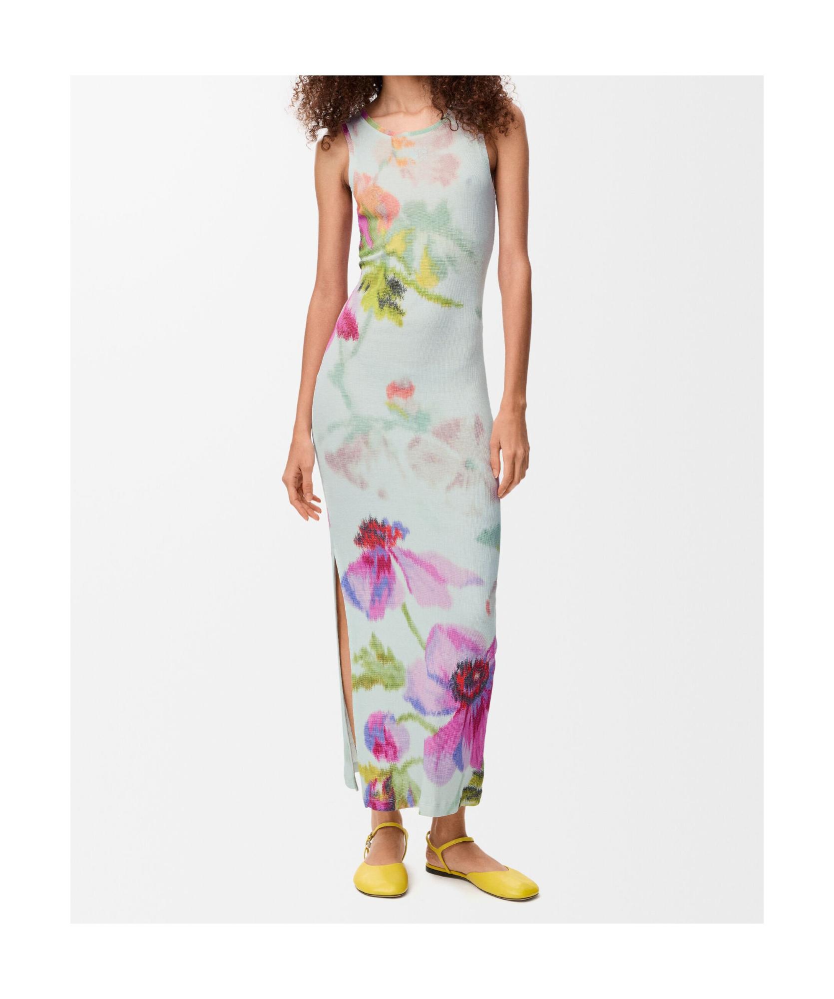 Loewe Ribbed Floral-print Silk And Cotton-blend Jersey Midi Dress