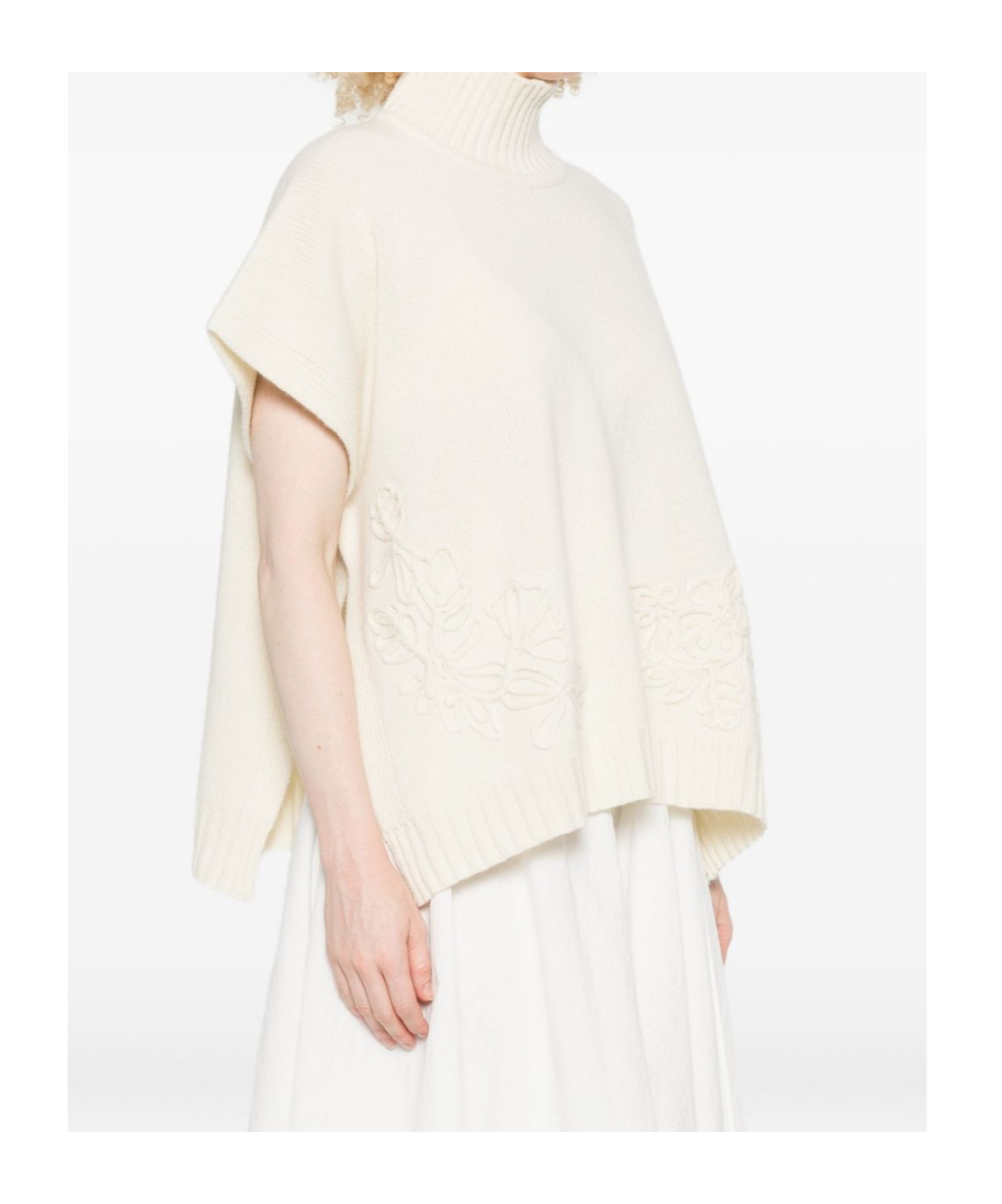 Ermanno Firenze High Neck Knitwear With Embroidered Ribbed Hem In White
