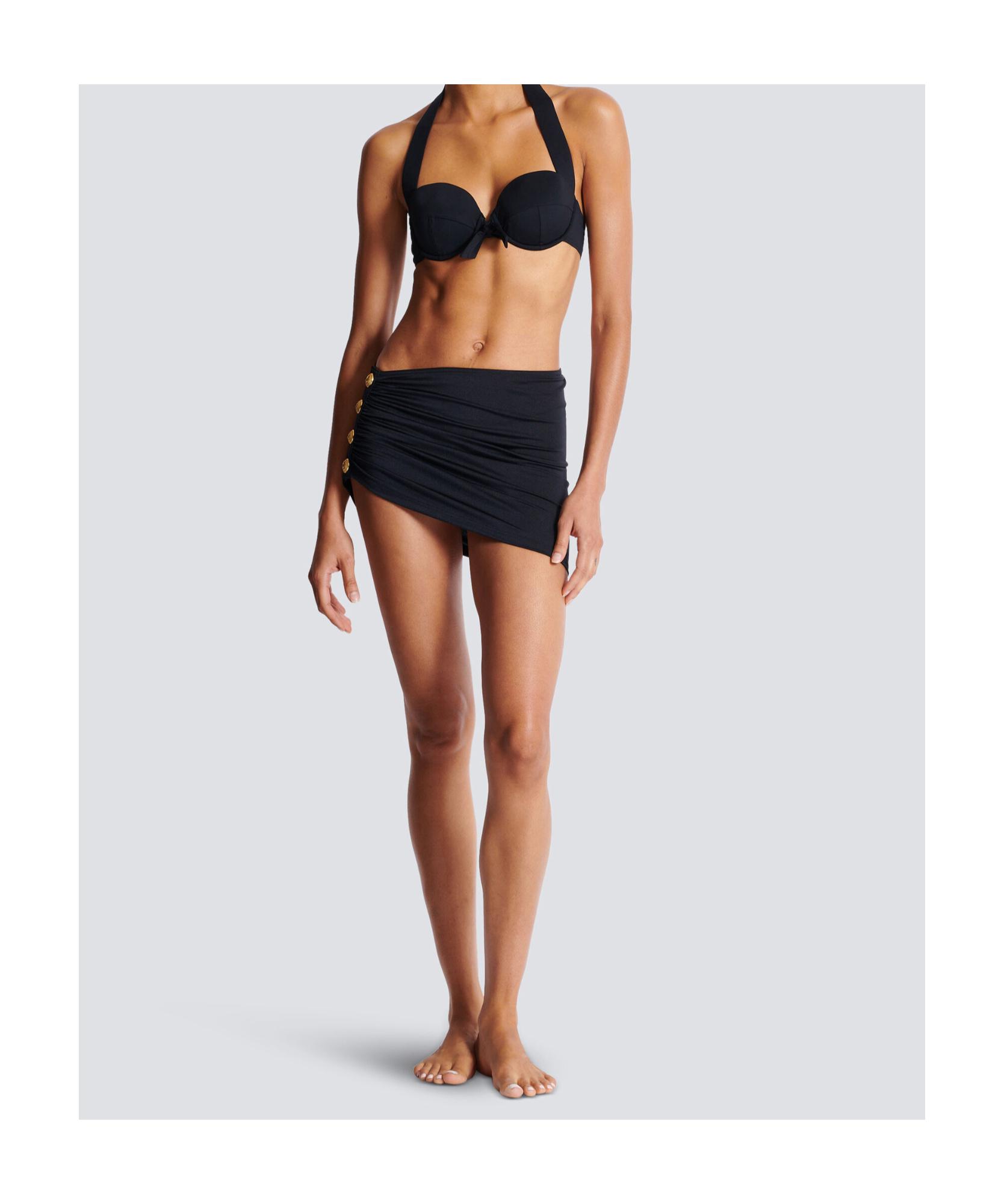Balmain Draped Embellished Beach Cover-up In Black