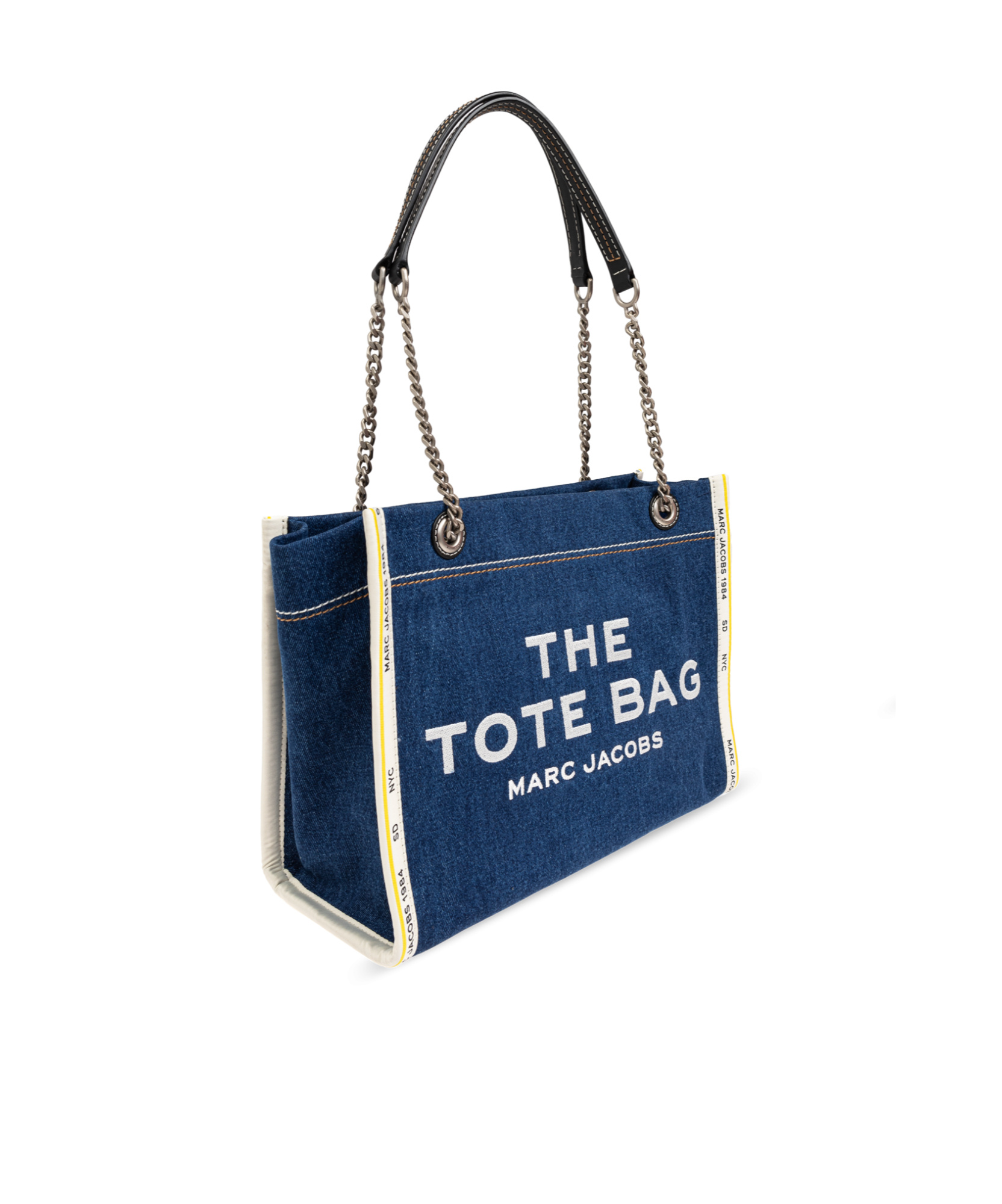 Marc Jacobs Sac Cabas The Denim Chain Micro Tote Bag In Blue