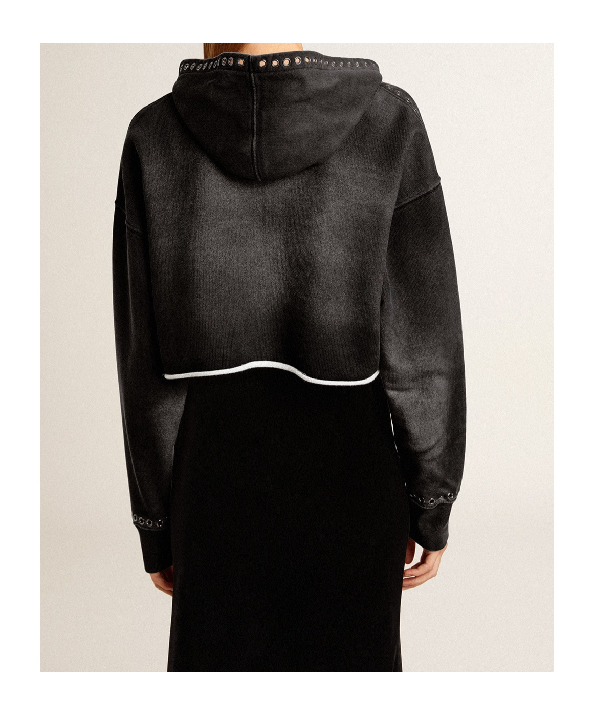 Golden Goose Long-sleeved Short Sweatshirt In Black