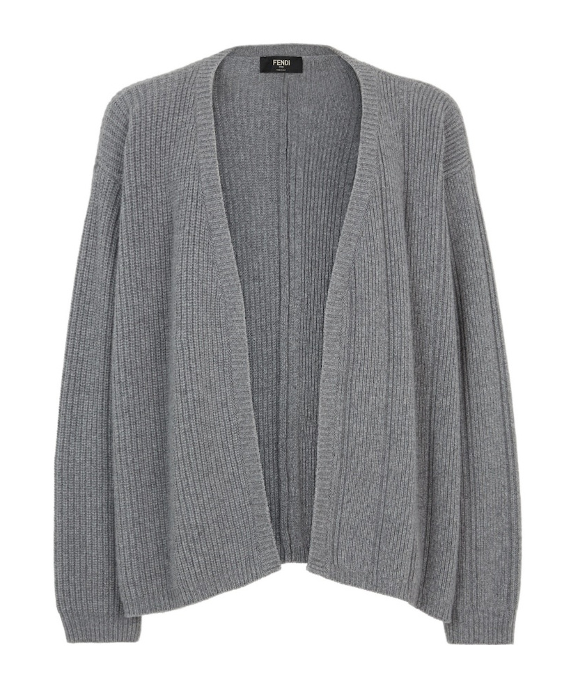 Fendi Long Sleeves Cashmere Blend Cardigan In Grey