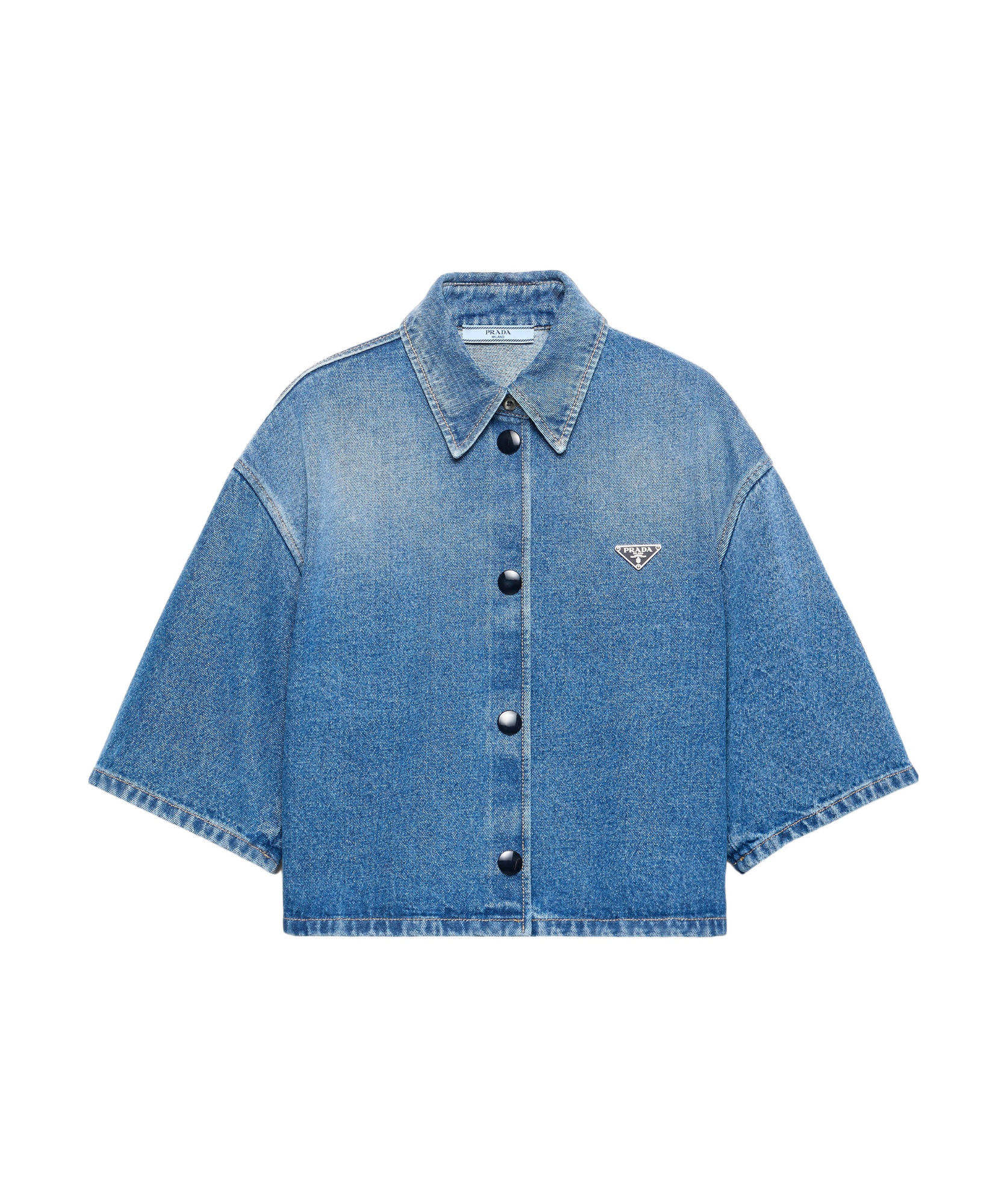 Prada Cropped Denim Shirt In Blue