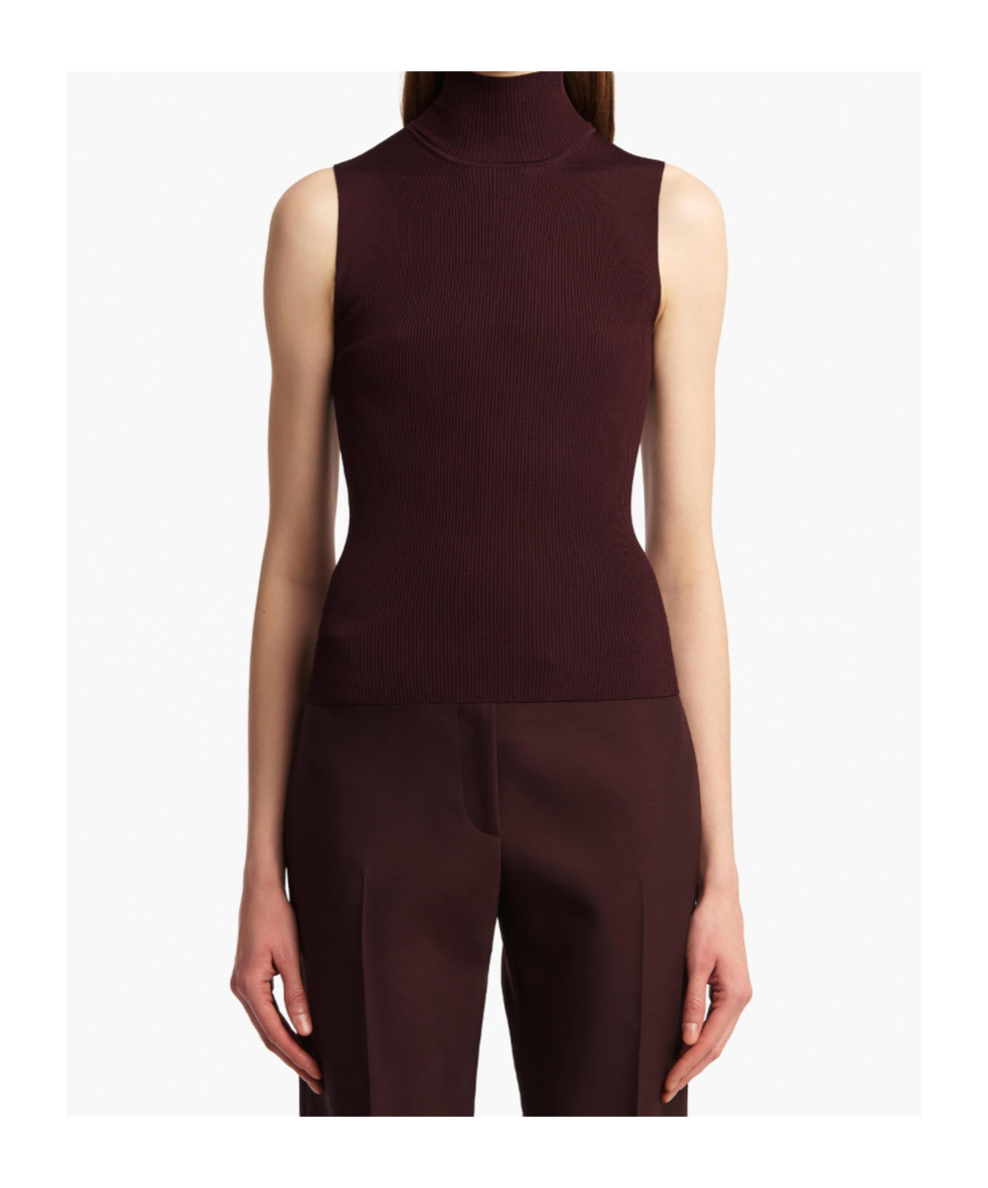 Khaite Benita Turtleneck Rib Tank Top In Burgundy
