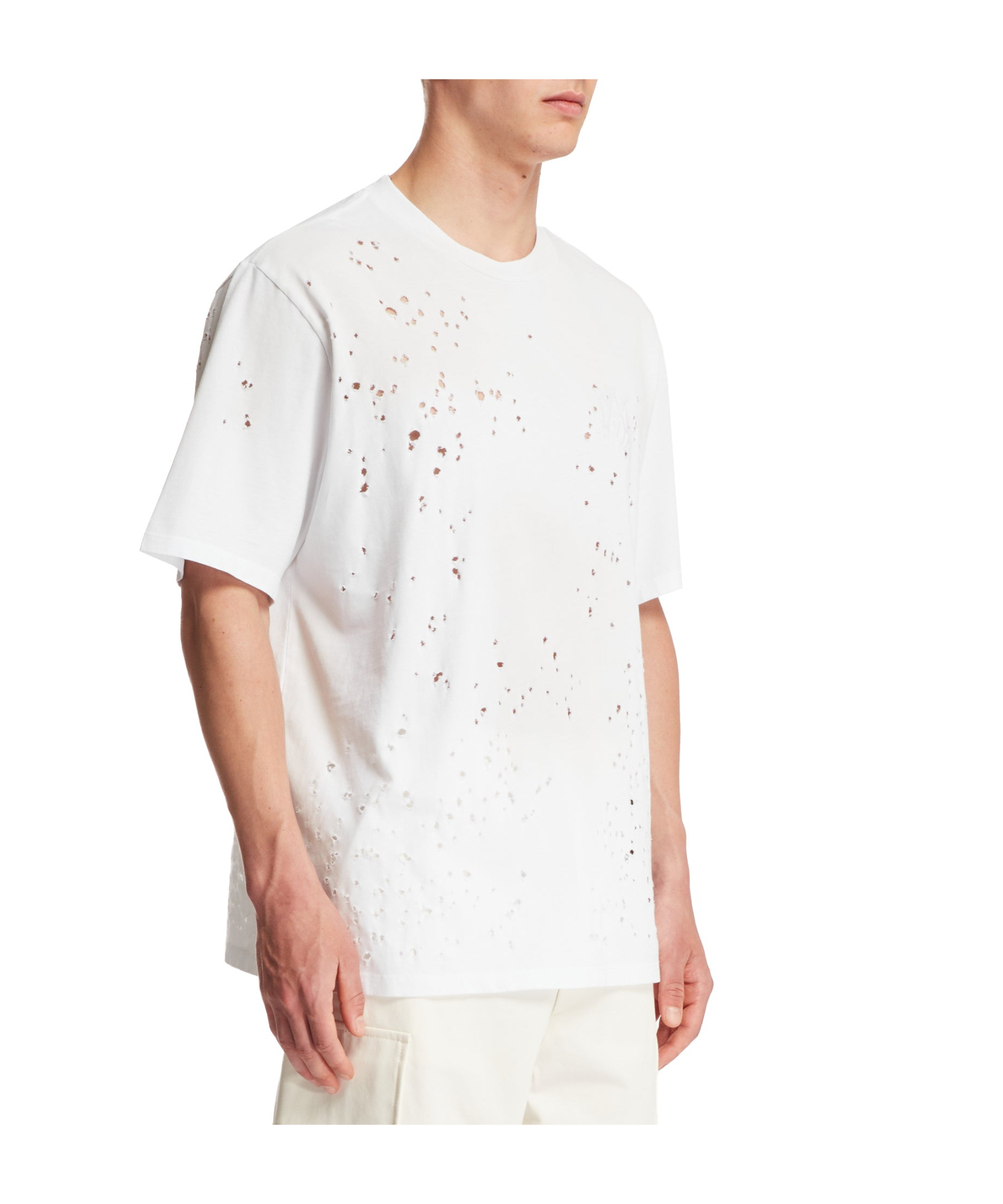 Amiri Crew Neck Distressed Detailing In White
