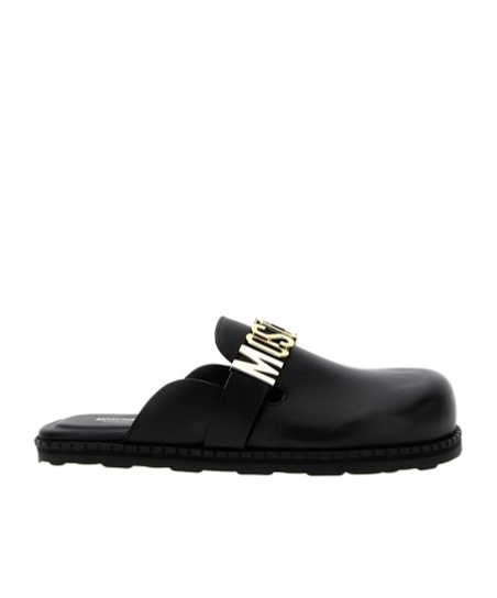 Moschino Round Head Muller Shoes In Black