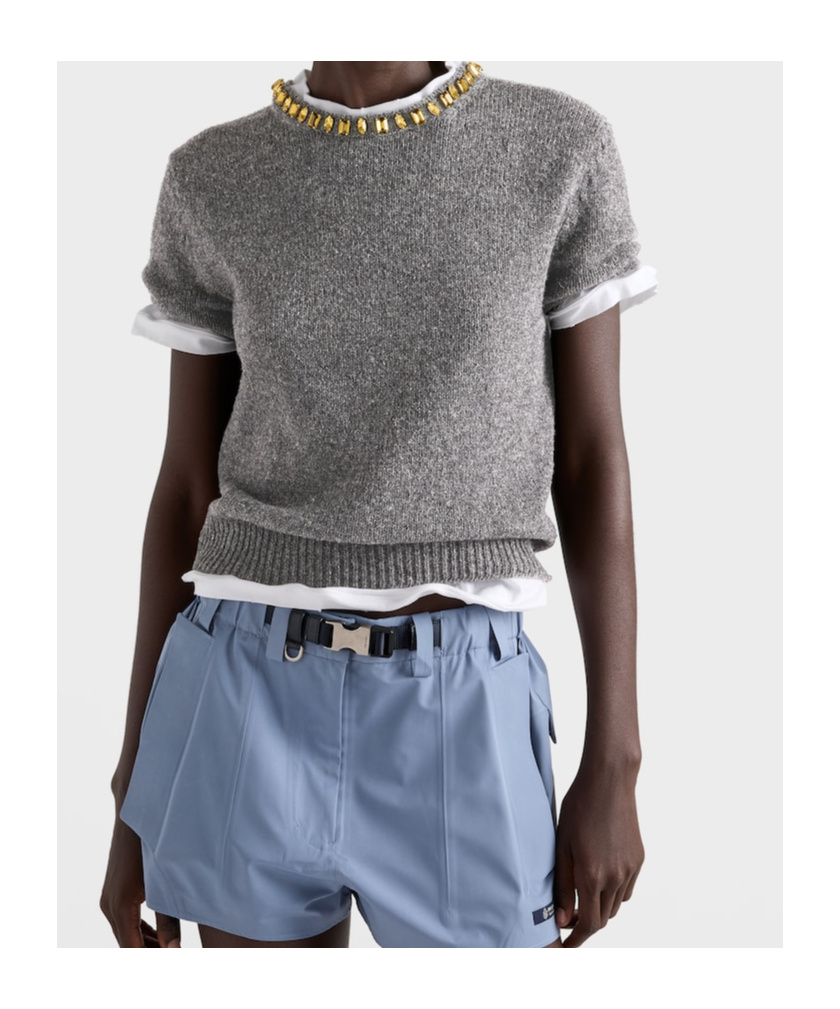 Prada Wool And Cashmere Crew-neck Sweater In Gray