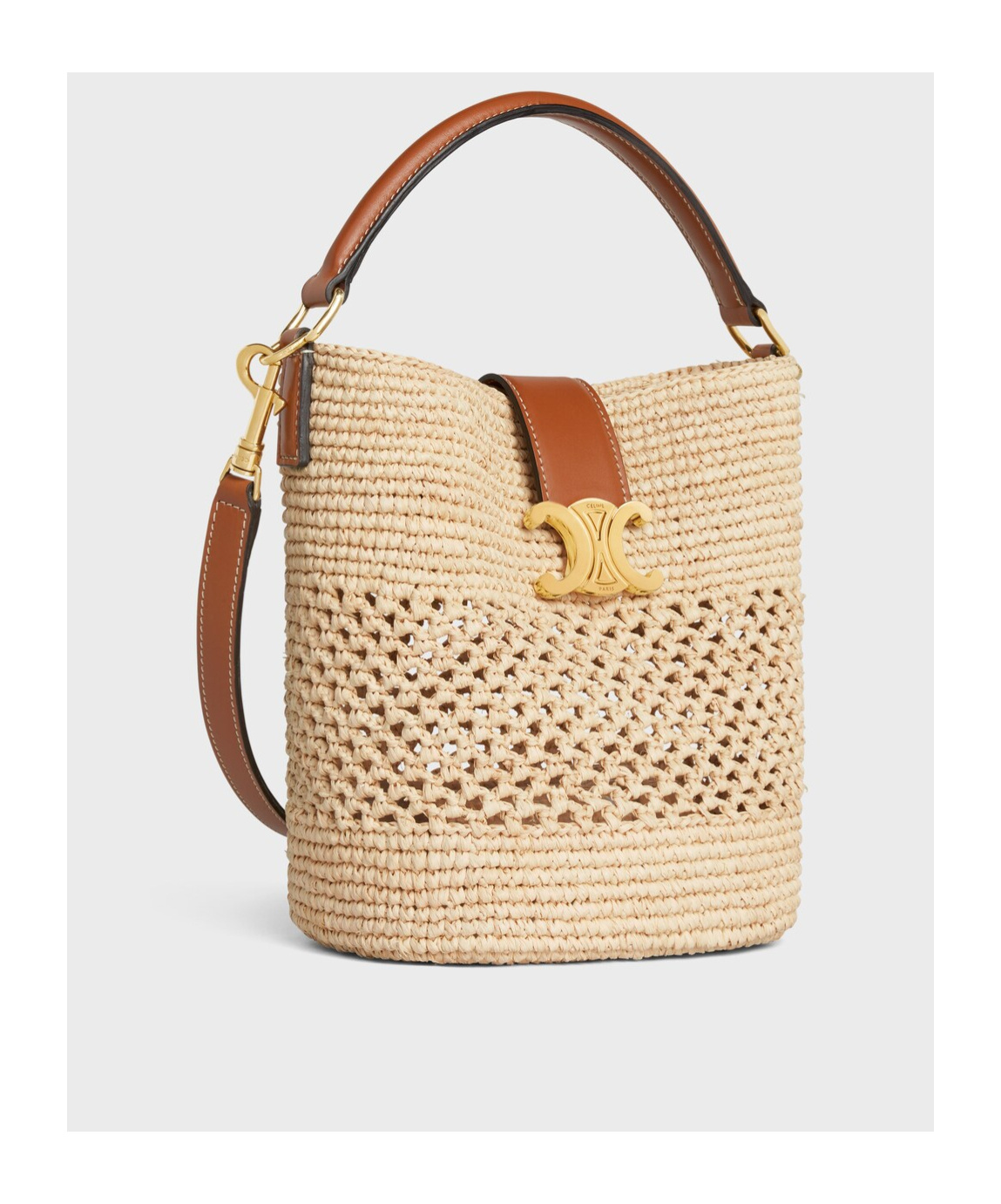 Celine Small Louise Bucket In Raffia And Calfskin In Natural/tan