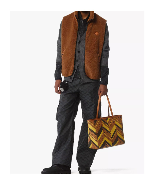 Mcm Studded Toni Top-zip Shopper In Mega Herringbone Visetos In Brown