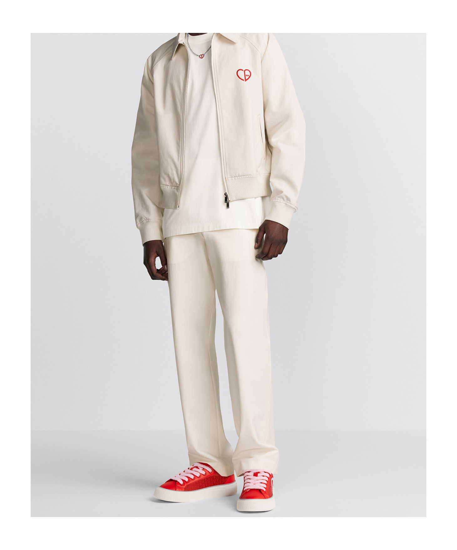 Dior Lightweight Cotton Bomber Jacket With Embroidered Logo In White