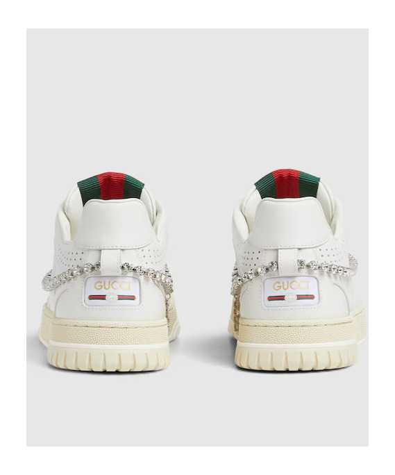 Gucci Re-web Grosgrain-trimmed Crystal-embellished Leather Sneakers In White