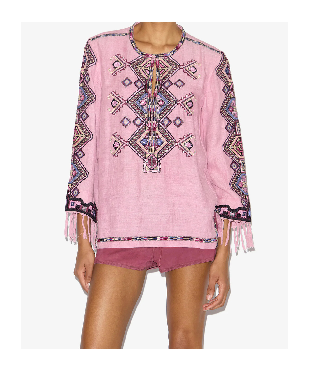 Isabel Marant Zelda Embroidered Matka Silk Top In Pink