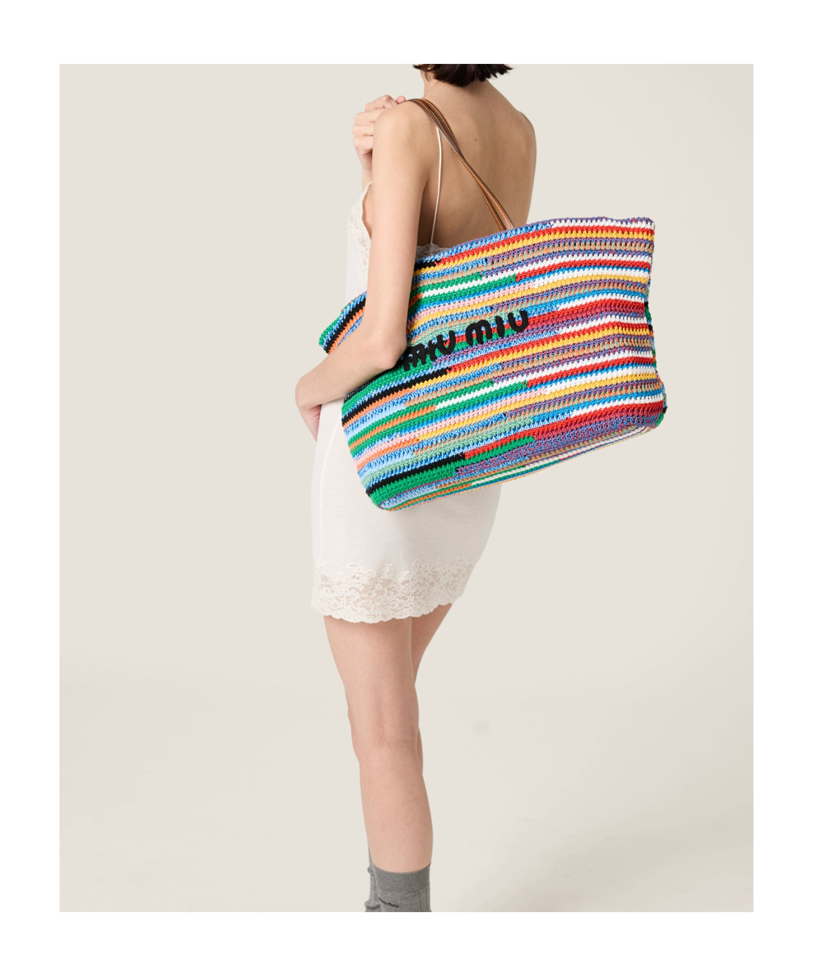 Miu Miu Crochet Tote Bag In Multicolor
