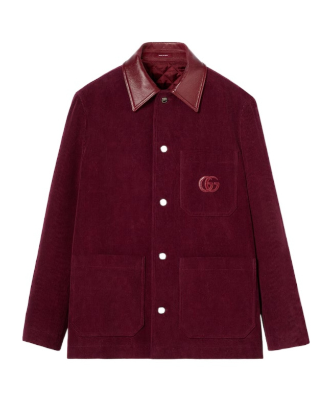 Gucci Velvet Corduroy Jacket With Double G In Burgundy