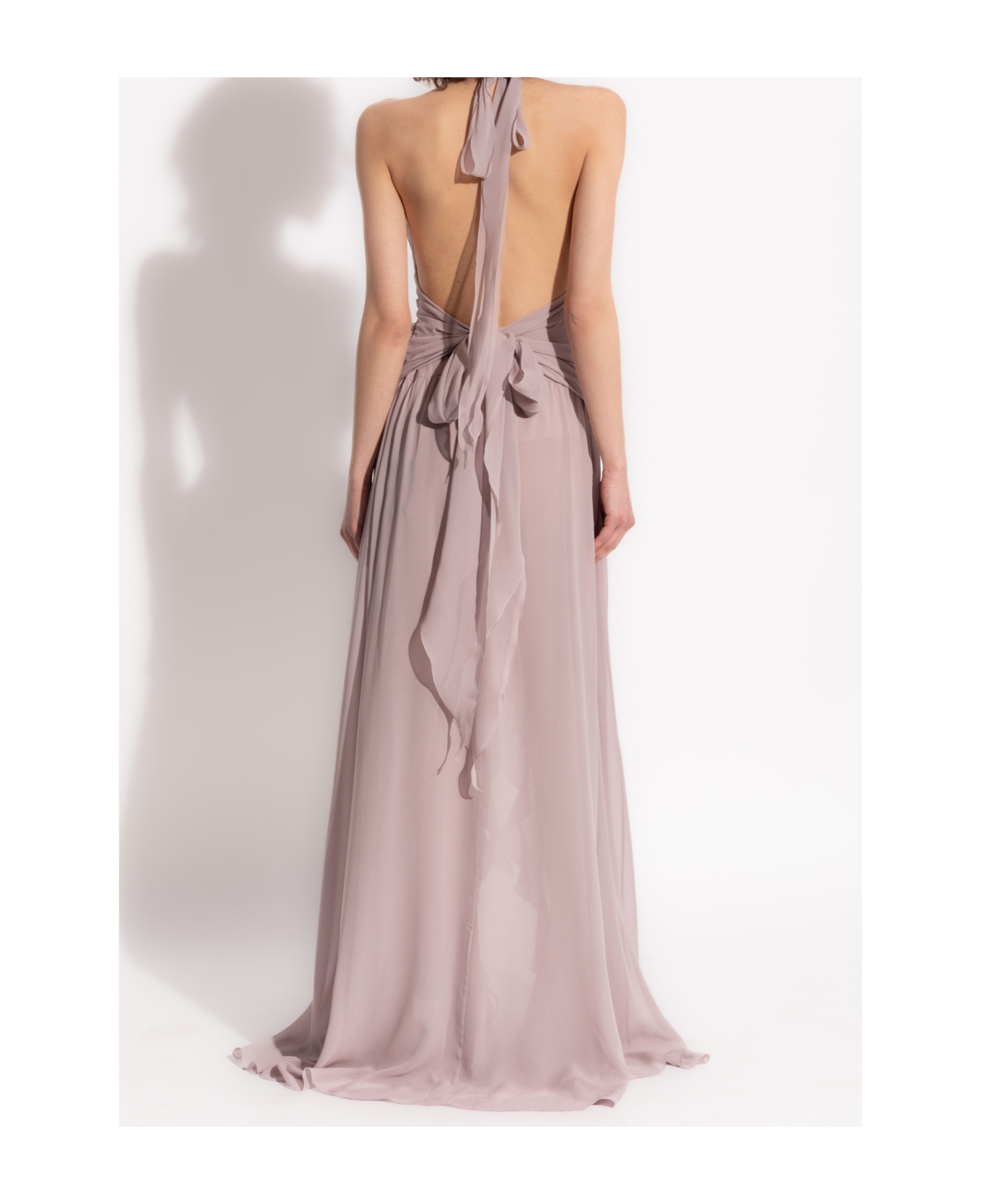 Blumarine Lilac Georgette Long Dress In Nude
