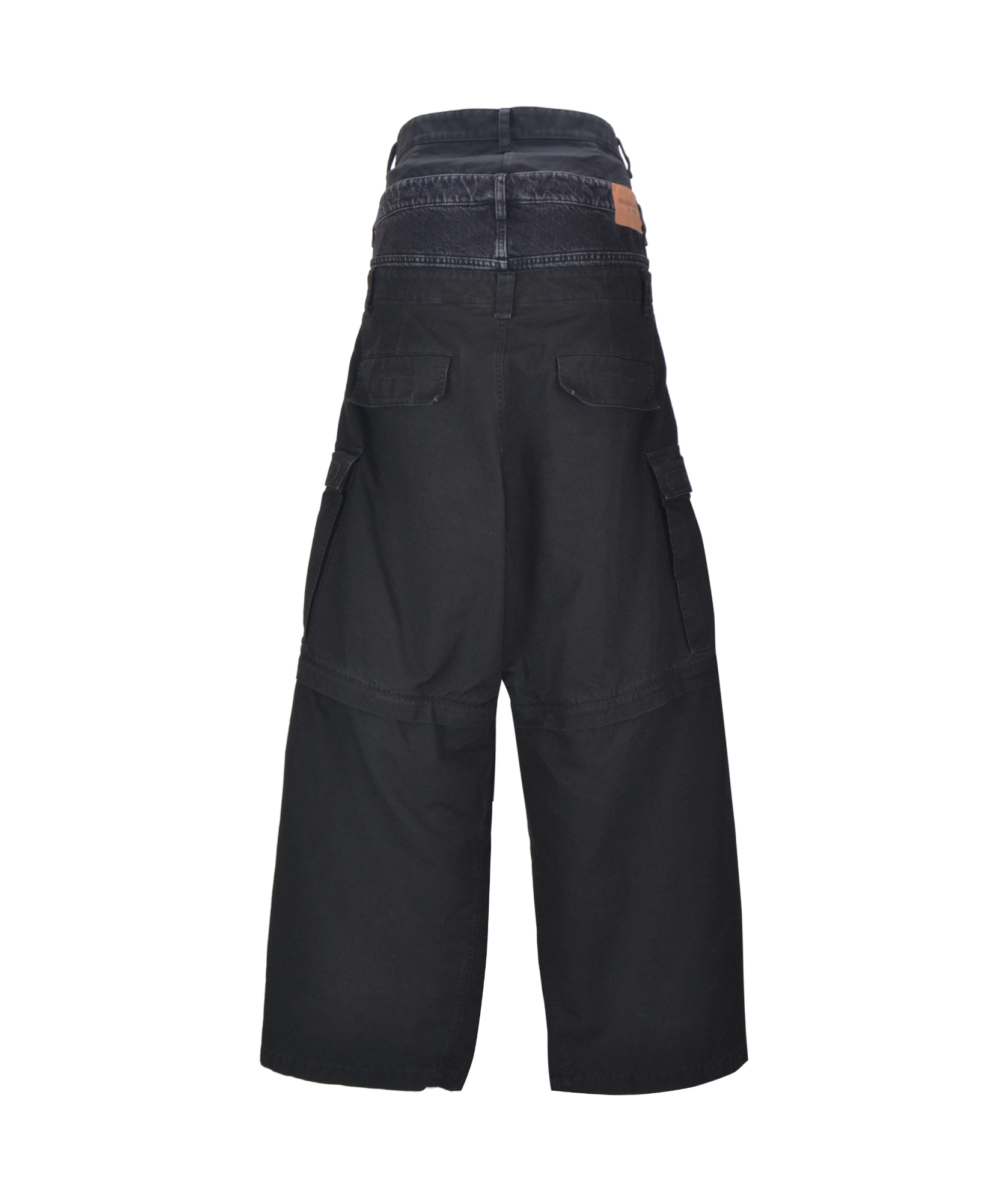 Balenciaga Men Cotton Layered Cargo Trousers In Black