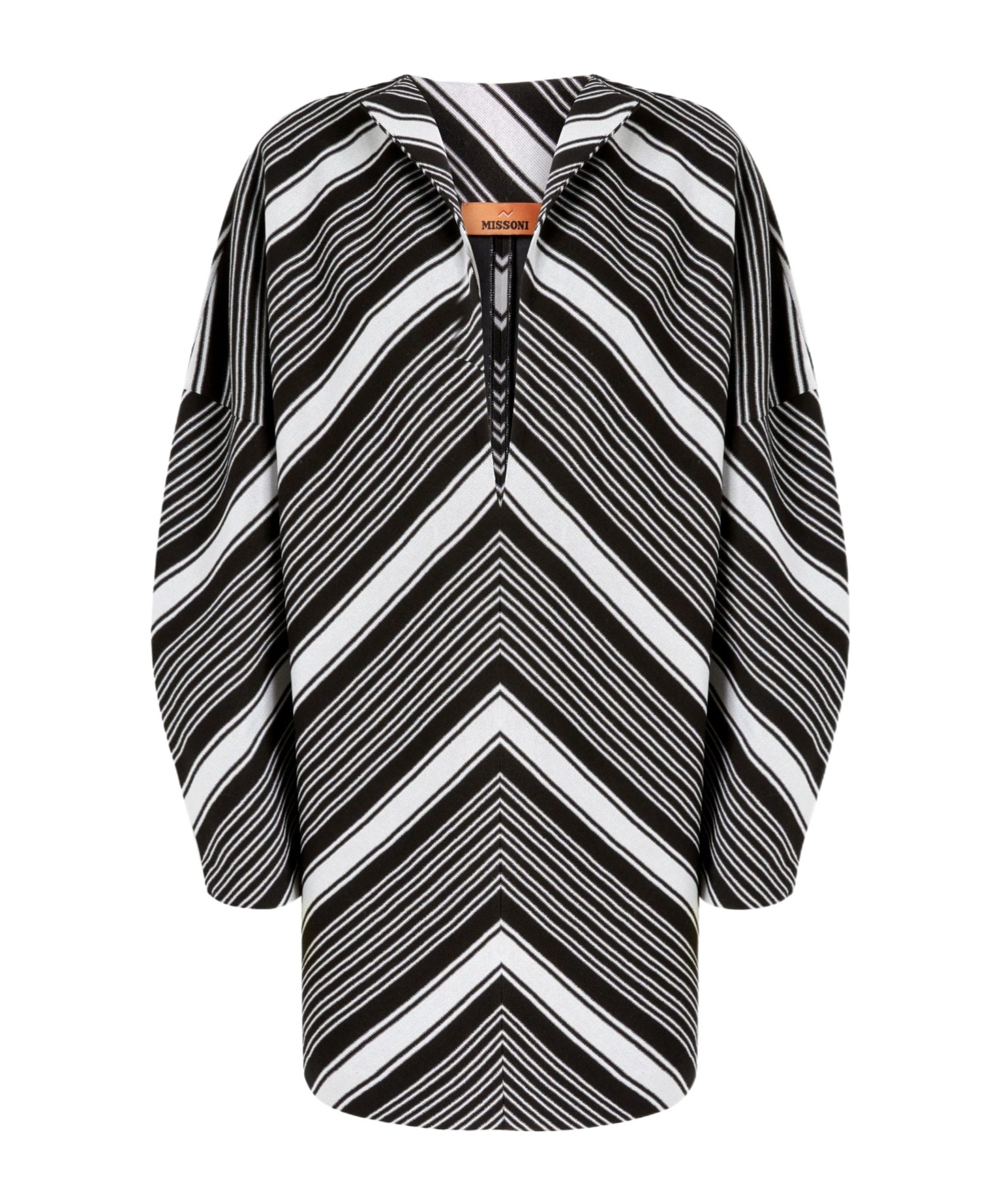 Missoni Black Chevron Viscose Mini Dress With Oversized Sleeves In Black