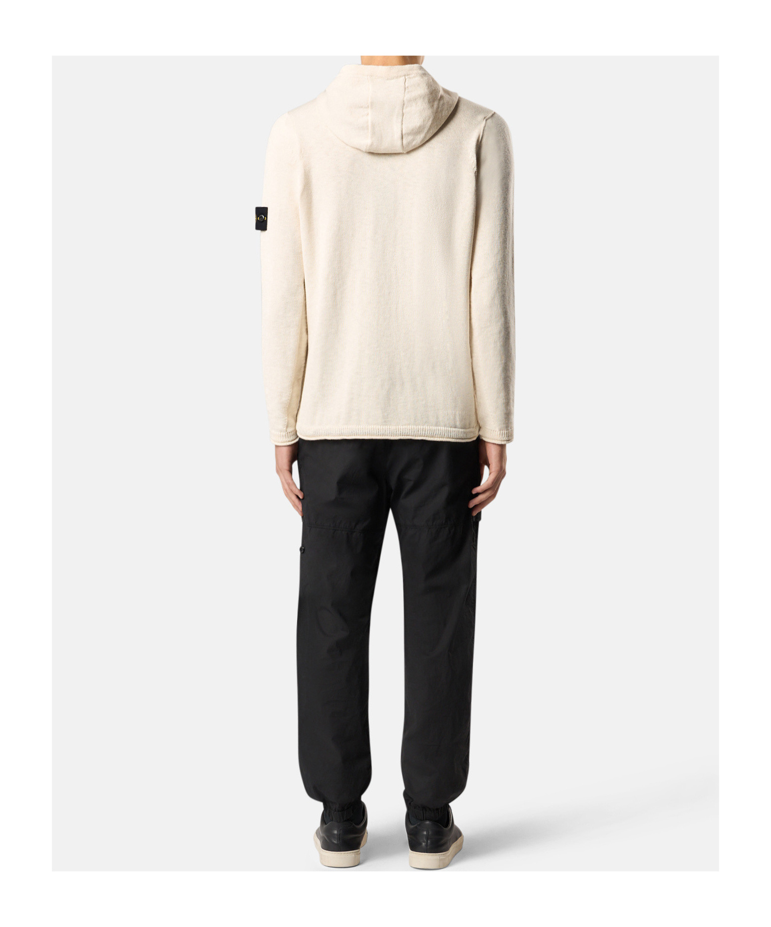 Stone Island Hooded Jumper With Contrast Bands And Bottom Drawstring In Neutral