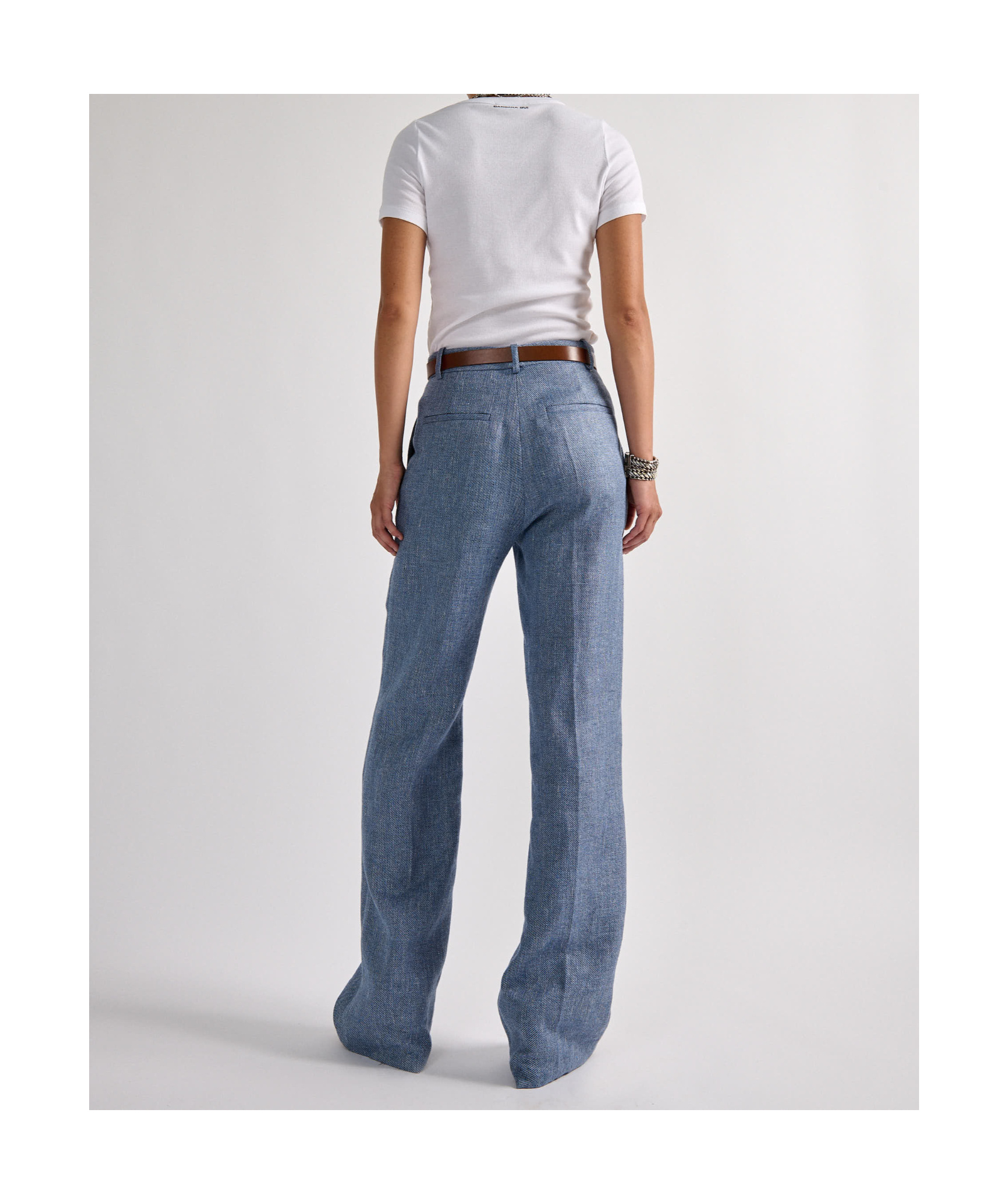 Barbara Bui Blue Washed Linen And Cotton Denim Straight-leg Trousers In Blue