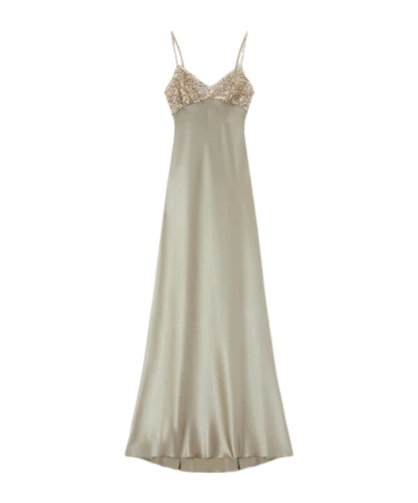Ermanno Scervino Long Lingerie-style Dress In Silk Satin In Metallic