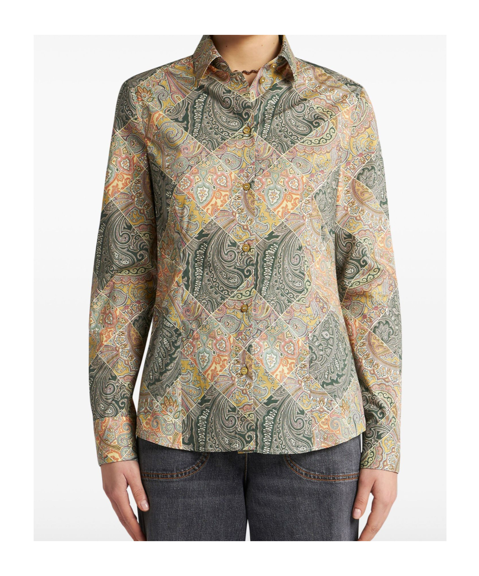 Etro Printed Popeline Shirt With Patchwork Paisley Print In Nude