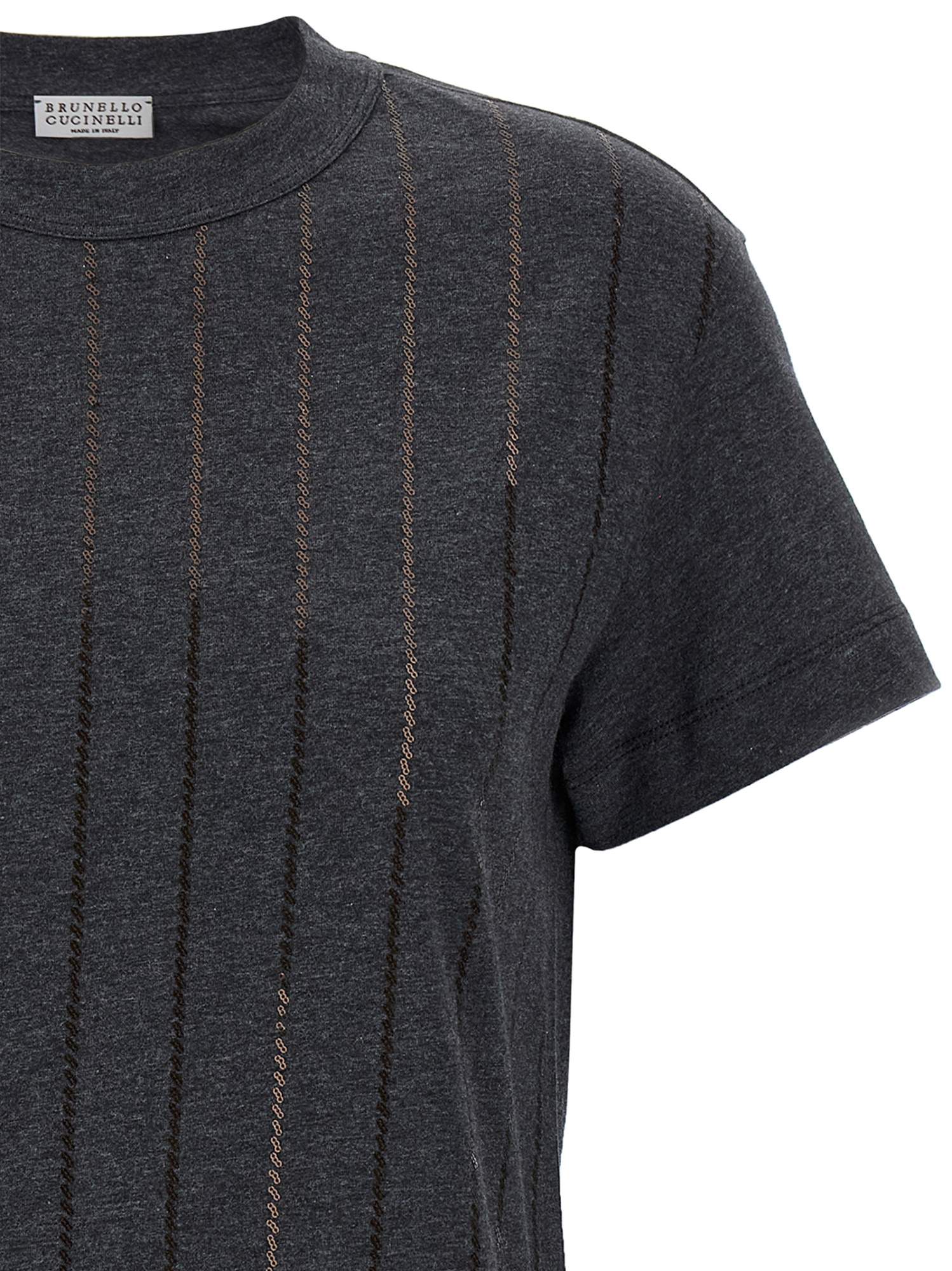Brunello Cucinelli Striped Sequin Cotton Jersey Short-sleeve T-shirt