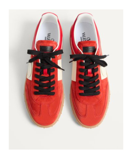 Valentino Garavani Upvillage Low Top Trainer In Split Leather And Calfskin Nappa Leather In Red