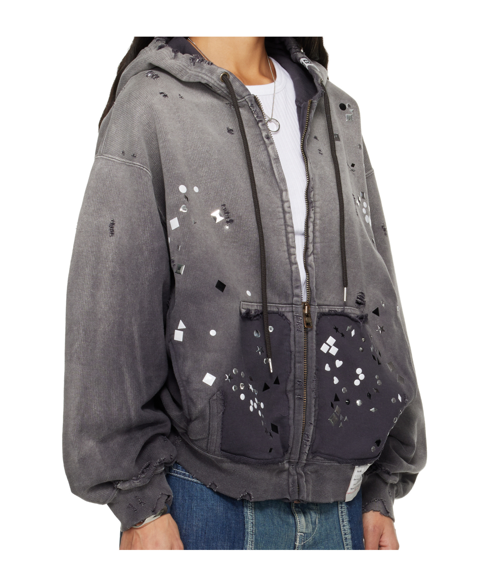 Miharayasuhiro Distressed Embellished Hooded Top In Black
