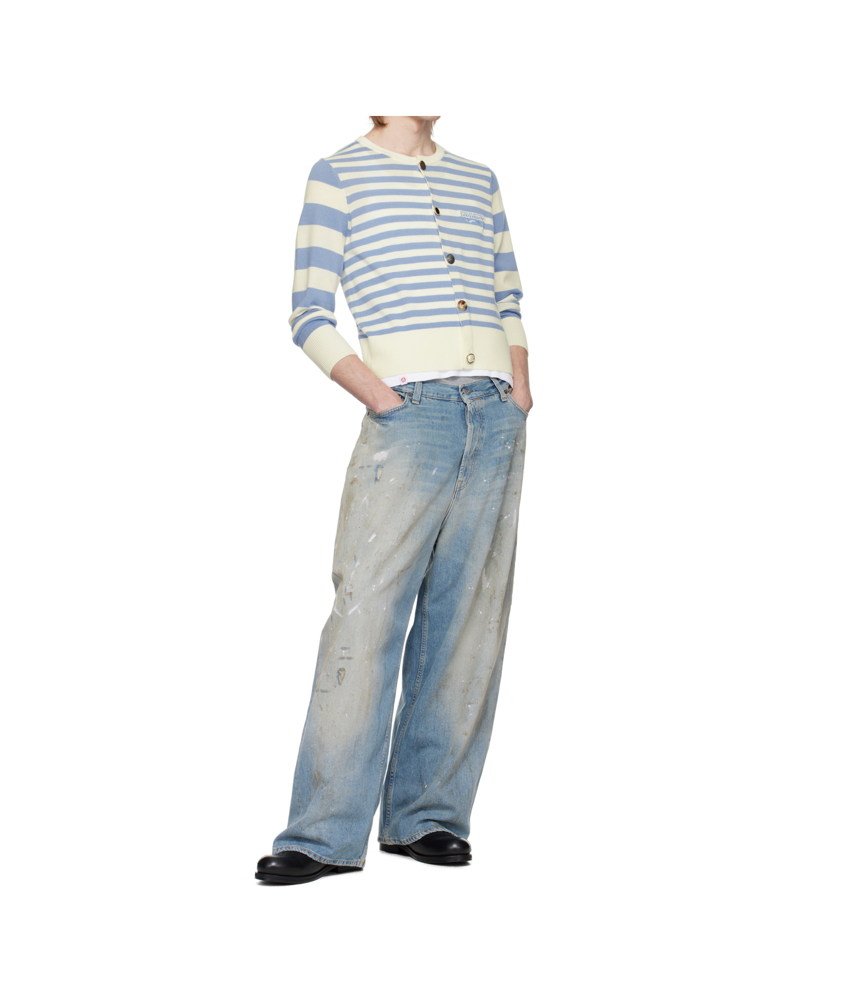 Charles Jeffrrey Loverboy Button Down Cardigan In Blue Stripes