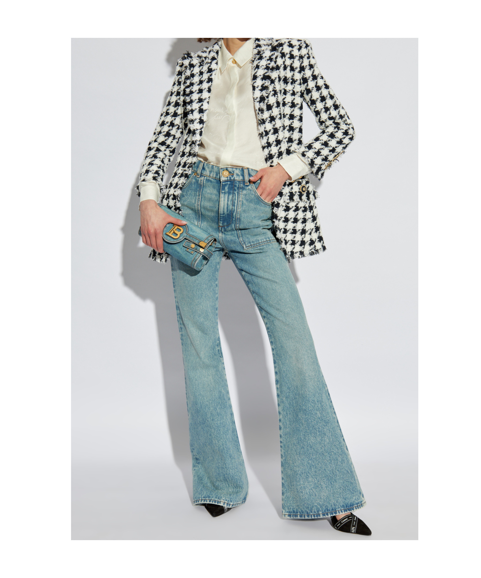 Balmain Monogram Jacquard Buttoned Shirt In White