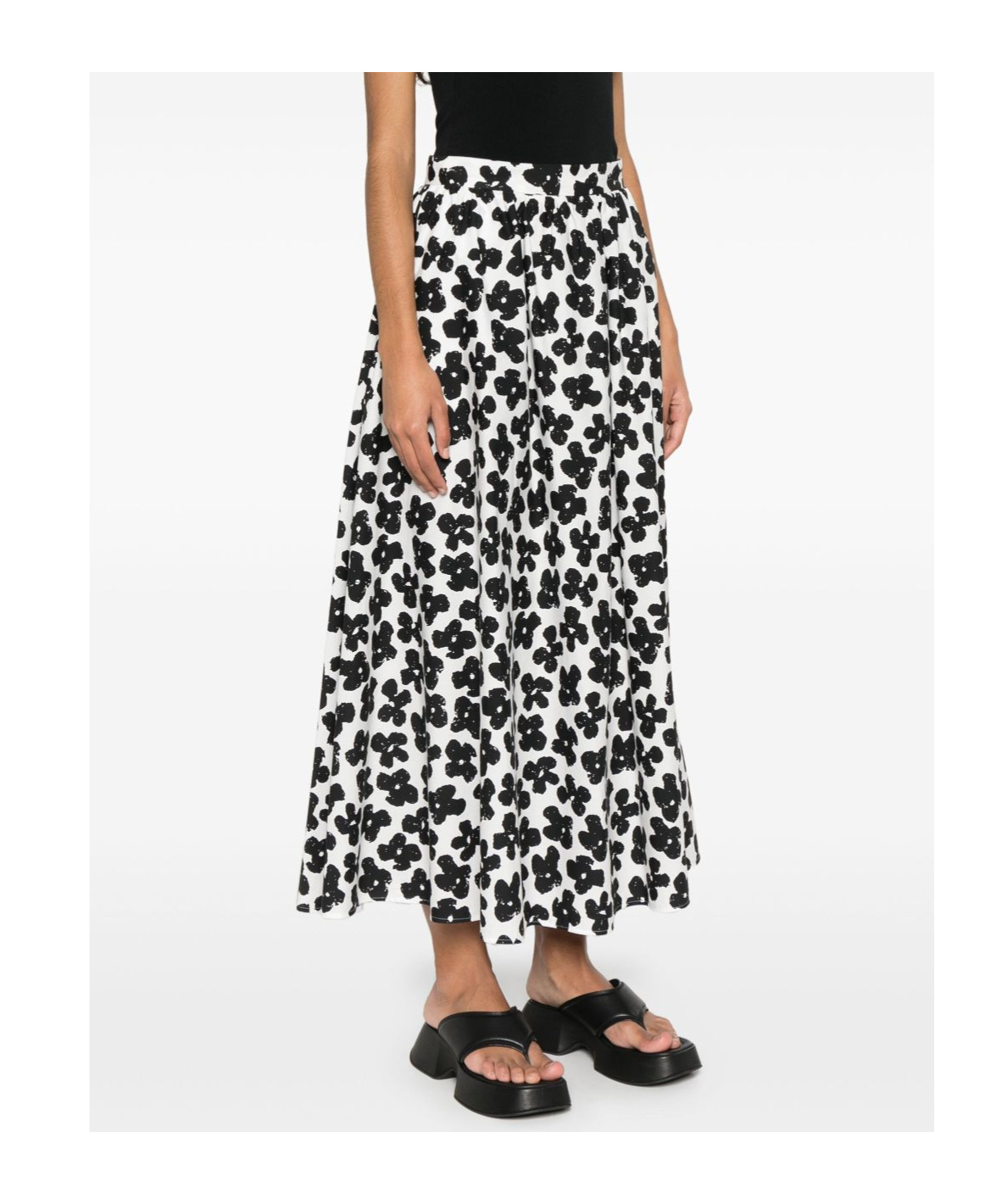 Msgm Floral-print Pleated Maxi Skirt In Black