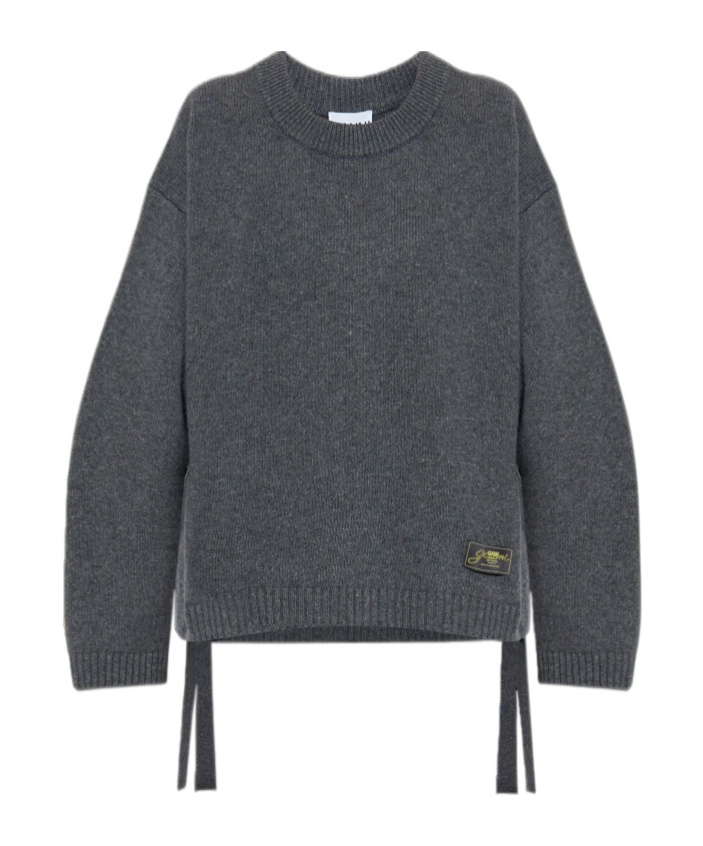 Ganni Sweater Wool Side Ties In Black