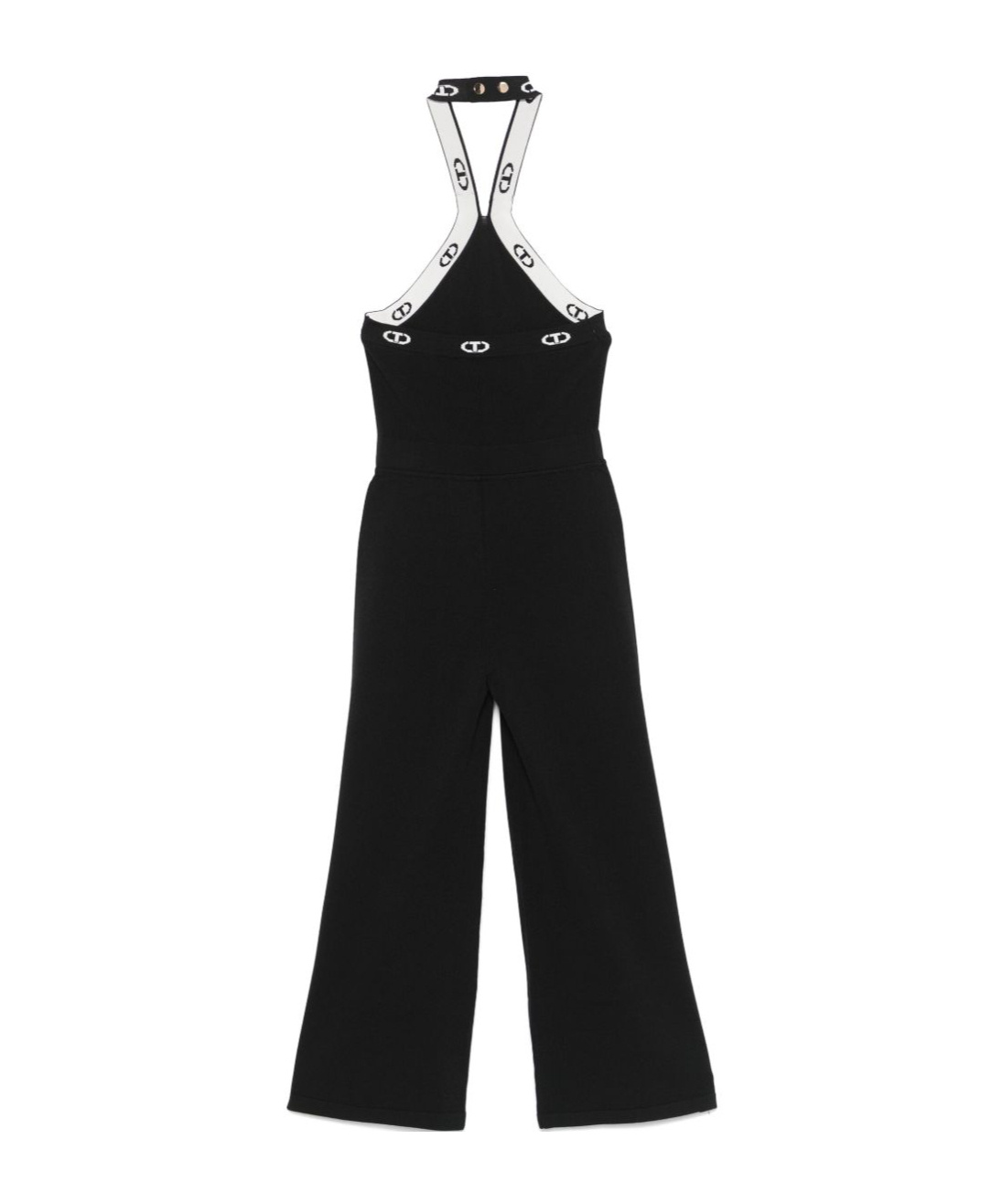 Twinset Knit Jumpsuit With Jacquard Oval T In Black