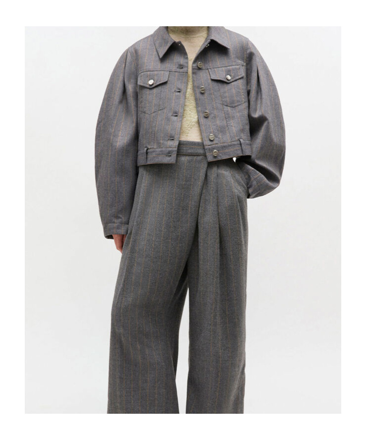 Ganni Pinstripe Cropped Jacket In Gray