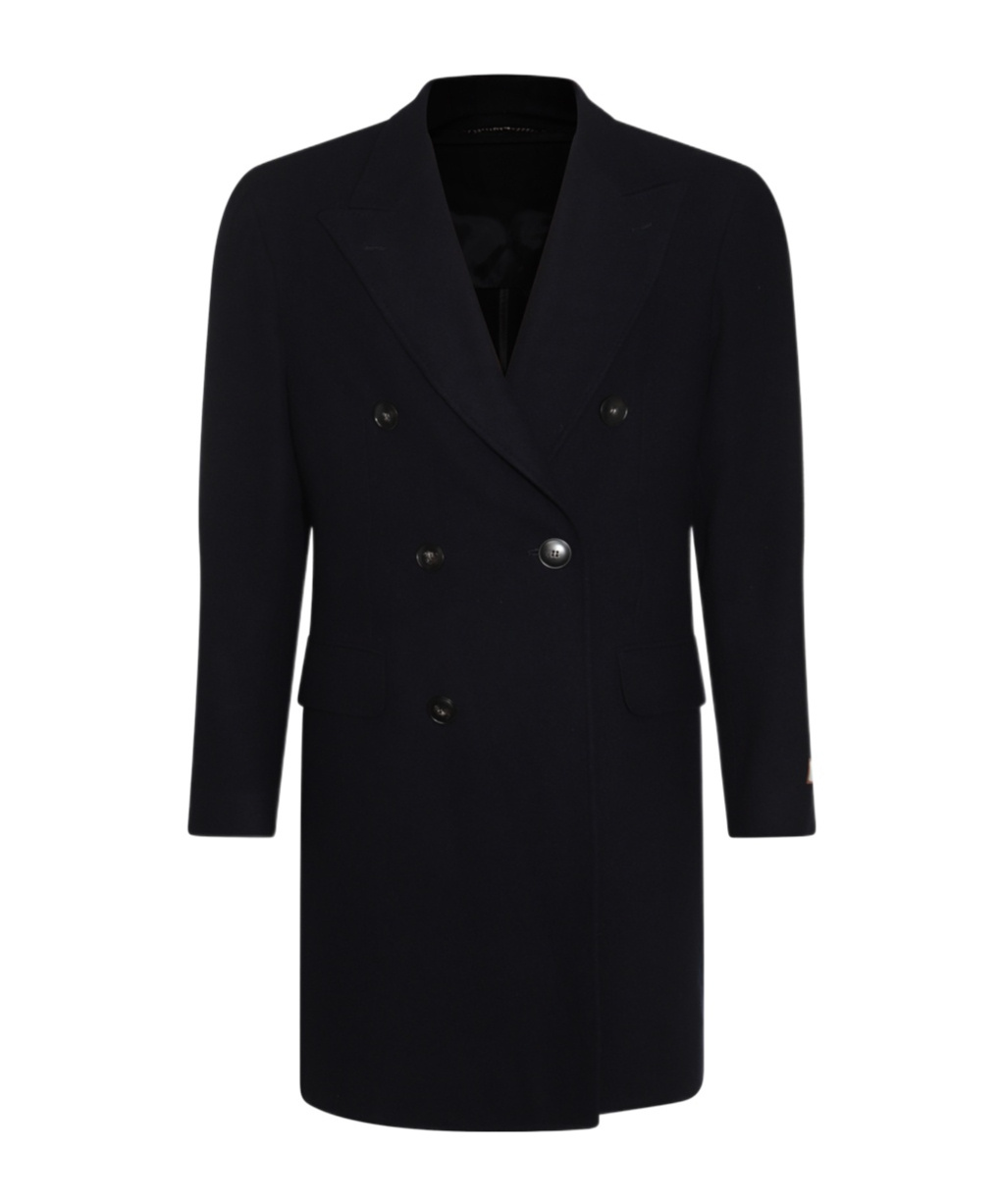 Canali Black Wool Coat In Black