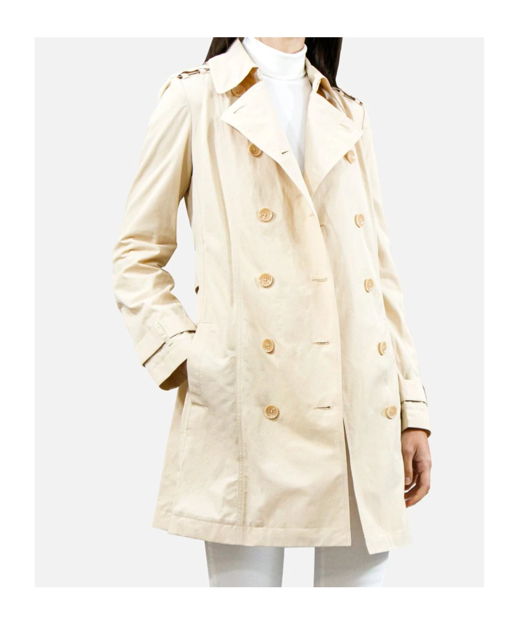 Armani Jeans Double-breasted Medium Long Windbreaker In White