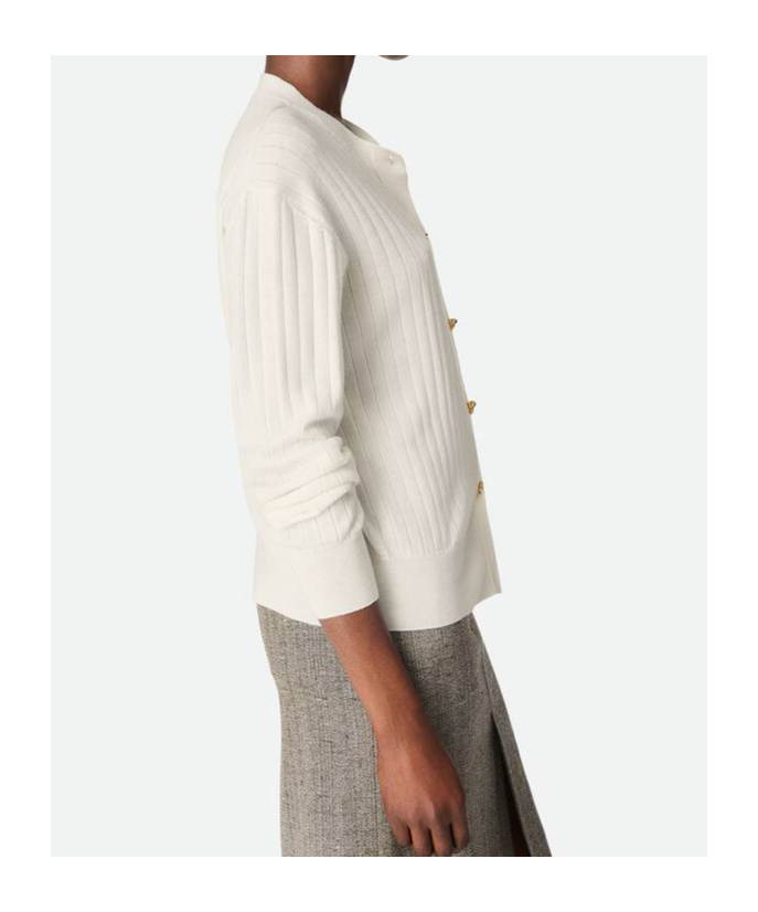 Bottega Veneta Wool Rib Cardigan In White