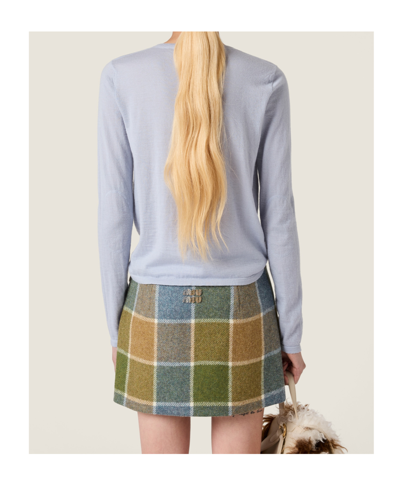 Miu Miu Three-button Logo-detail Long-sleeved T-shirt In Blue