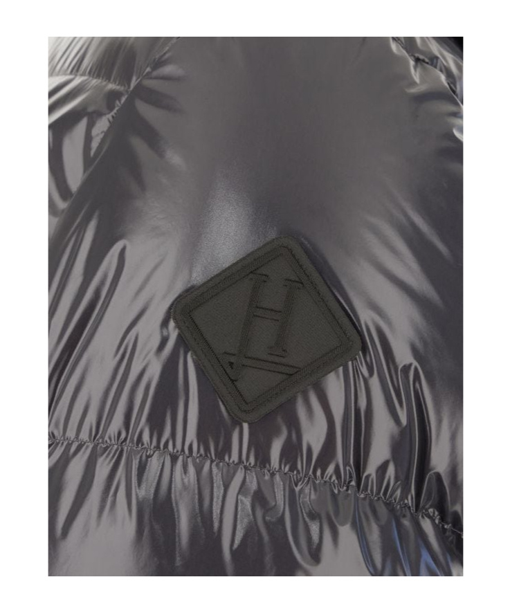 Herno Glossy Quilted Nylon Bomber Jacket With Logo Accents In Black