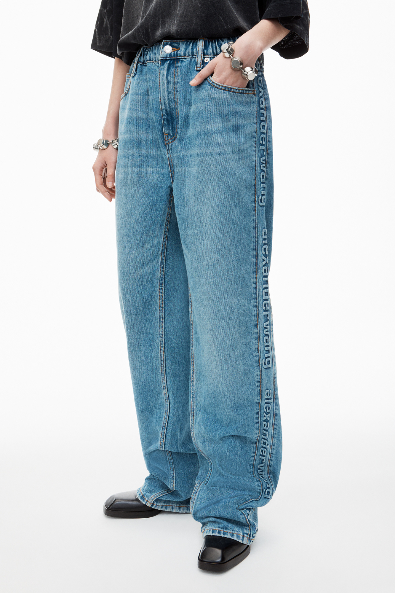 ALEXANDER WANG LOGO-EMBOSSED BOYFRIEND JEANS