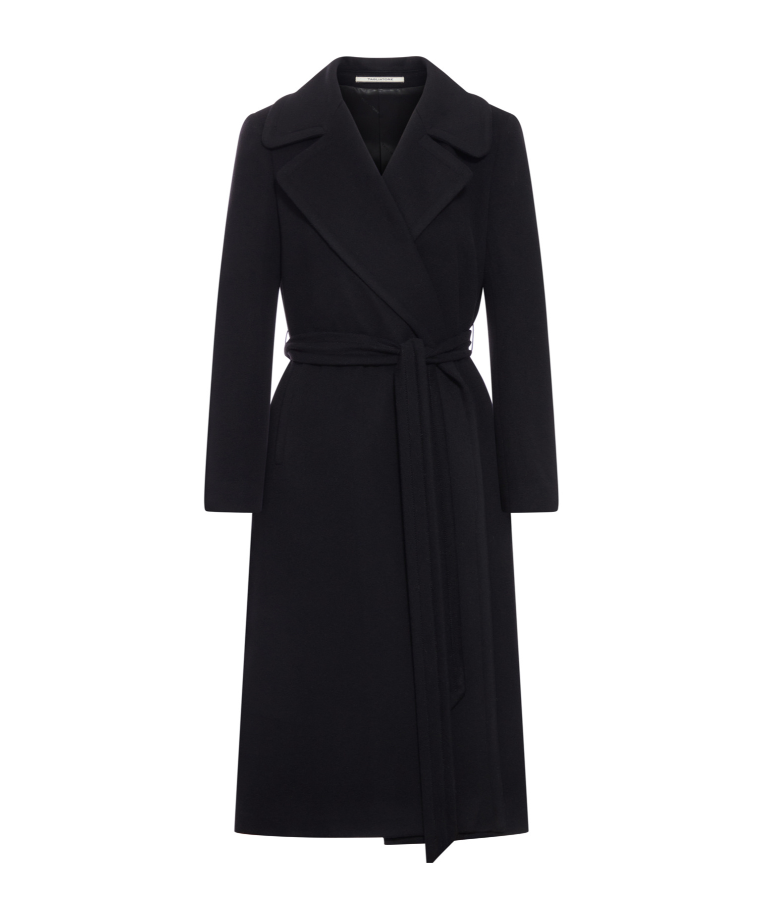 Tagliatore Belted Wool Coat In Black