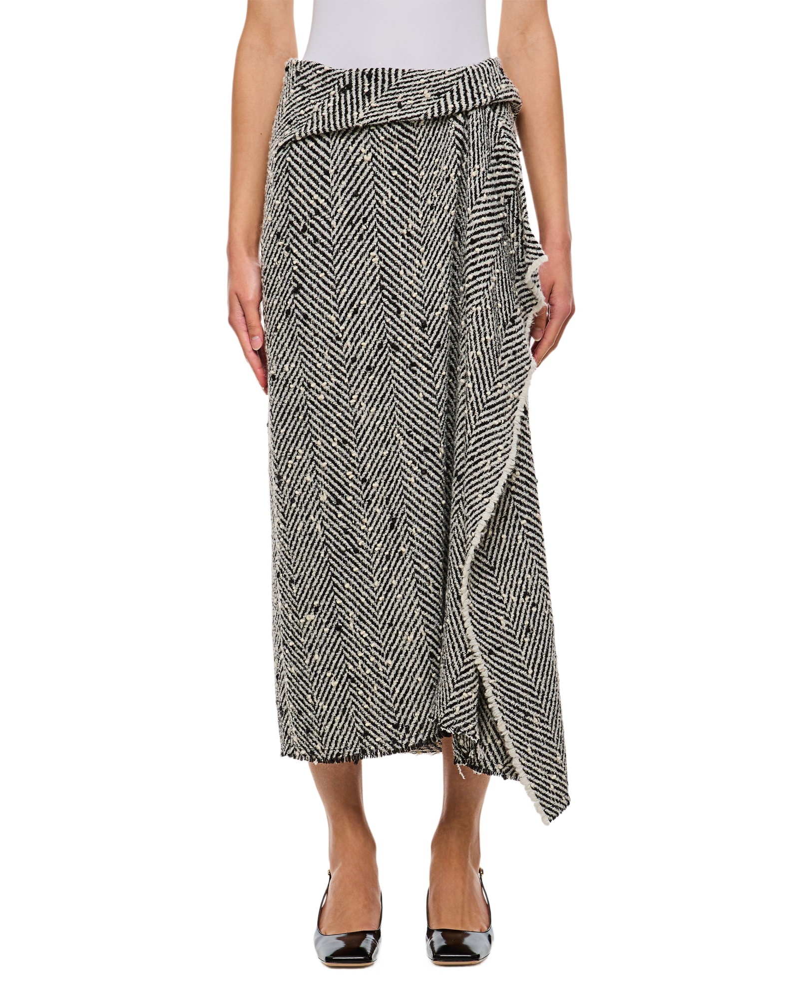 Erdem Draped Herringbone Midi Skirt In Multicolor